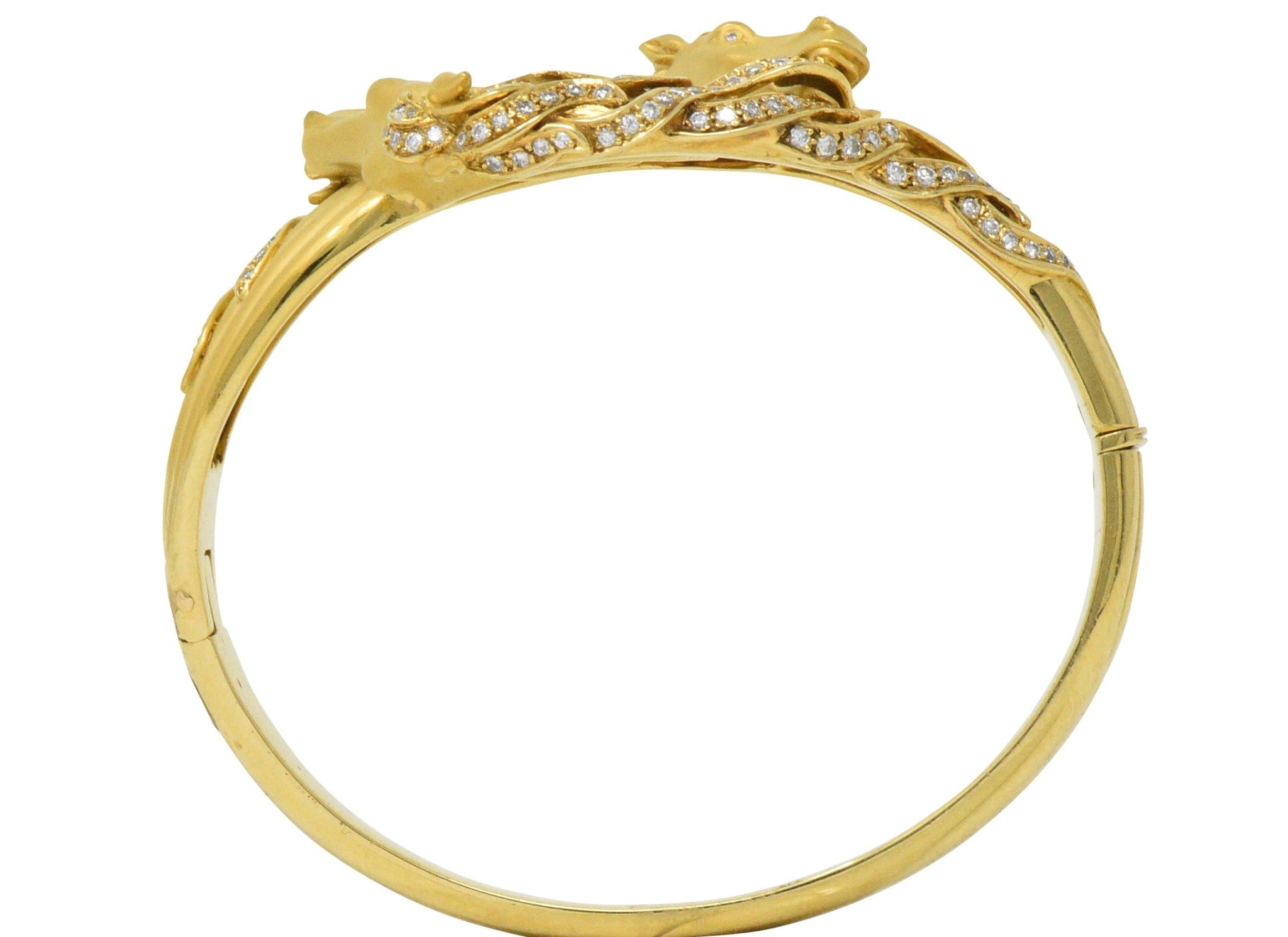Carrera Y Carrera Ecuestre 1.45 CTW Diamond 18 Karat Horse Gold Bangle Bracelet Wilson's Estate Jewelry