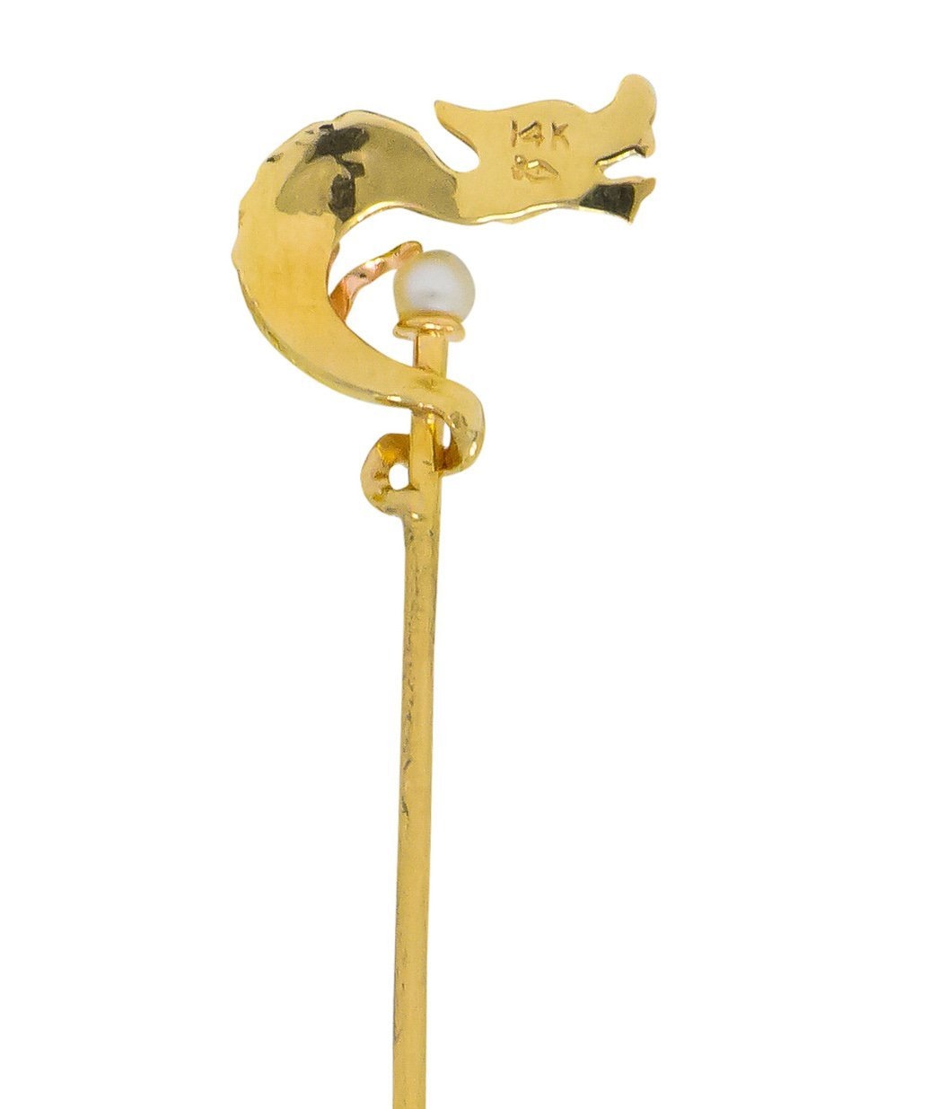Carter Gough & Co. Edwardian Pearl 14 Karat Tri-Colored Gold Dragon Stickpin - Wilson's Estate Jewelry