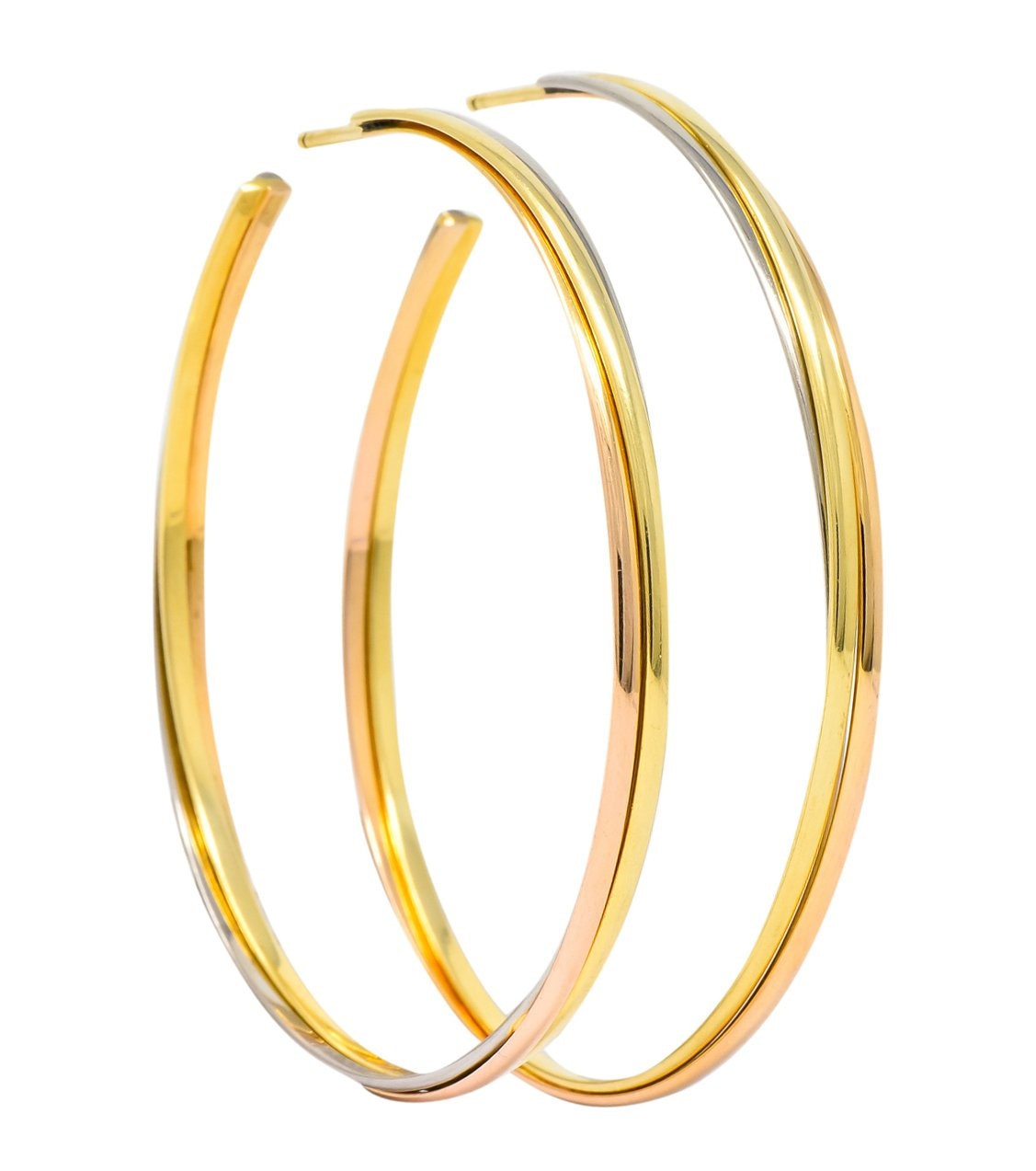 Cartier 18 Karat Gold Tri-Gold Trinity Hoop Earrings - Wilson's Estate Jewelry