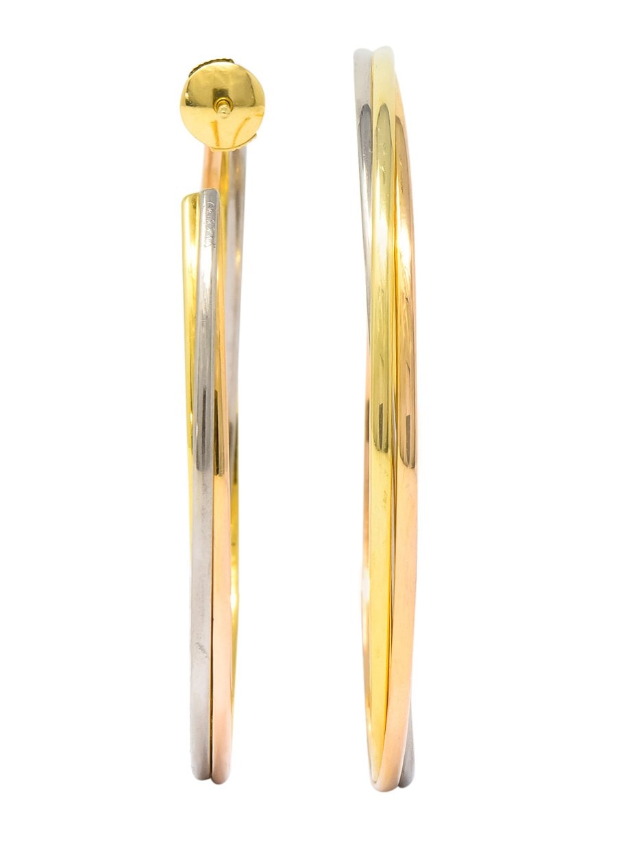 Cartier 18 Karat Gold Tri-Gold Trinity Hoop Earrings - Wilson's Estate Jewelry
