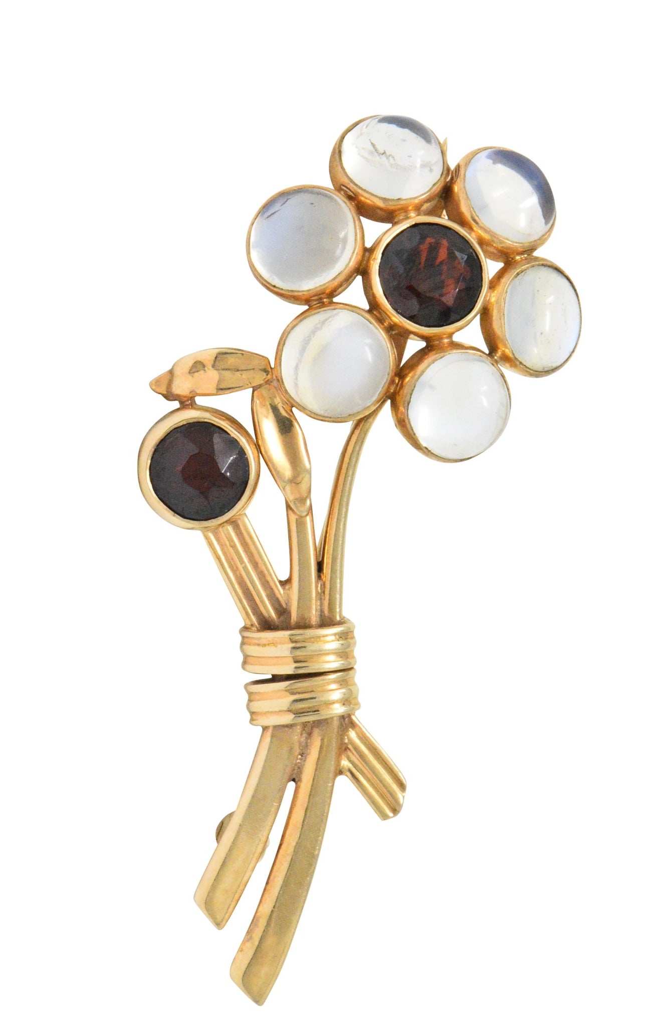 Church & Company 1.50 CTW Garnet Moonstone 14 Karat Rose Gold Flower Brooch Wilson's Estate Jewelry