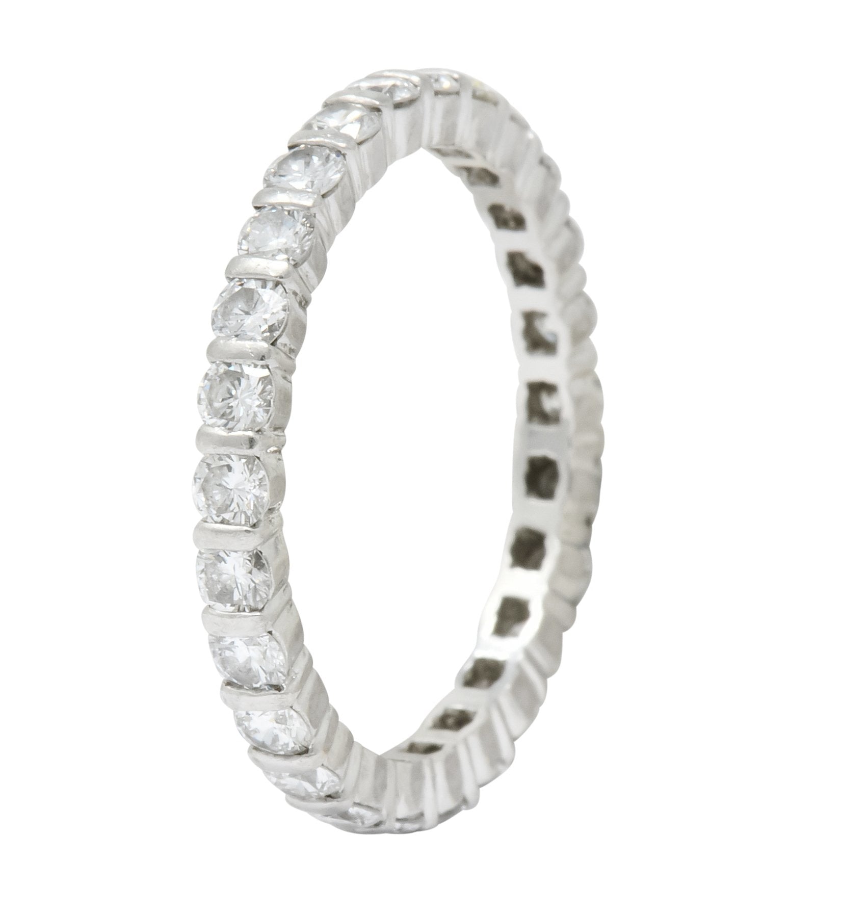 Contemporary 1.00 CTW Diamond Platinum Bar Set Eternity Band Stack Ring - Wilson's Estate Jewelry