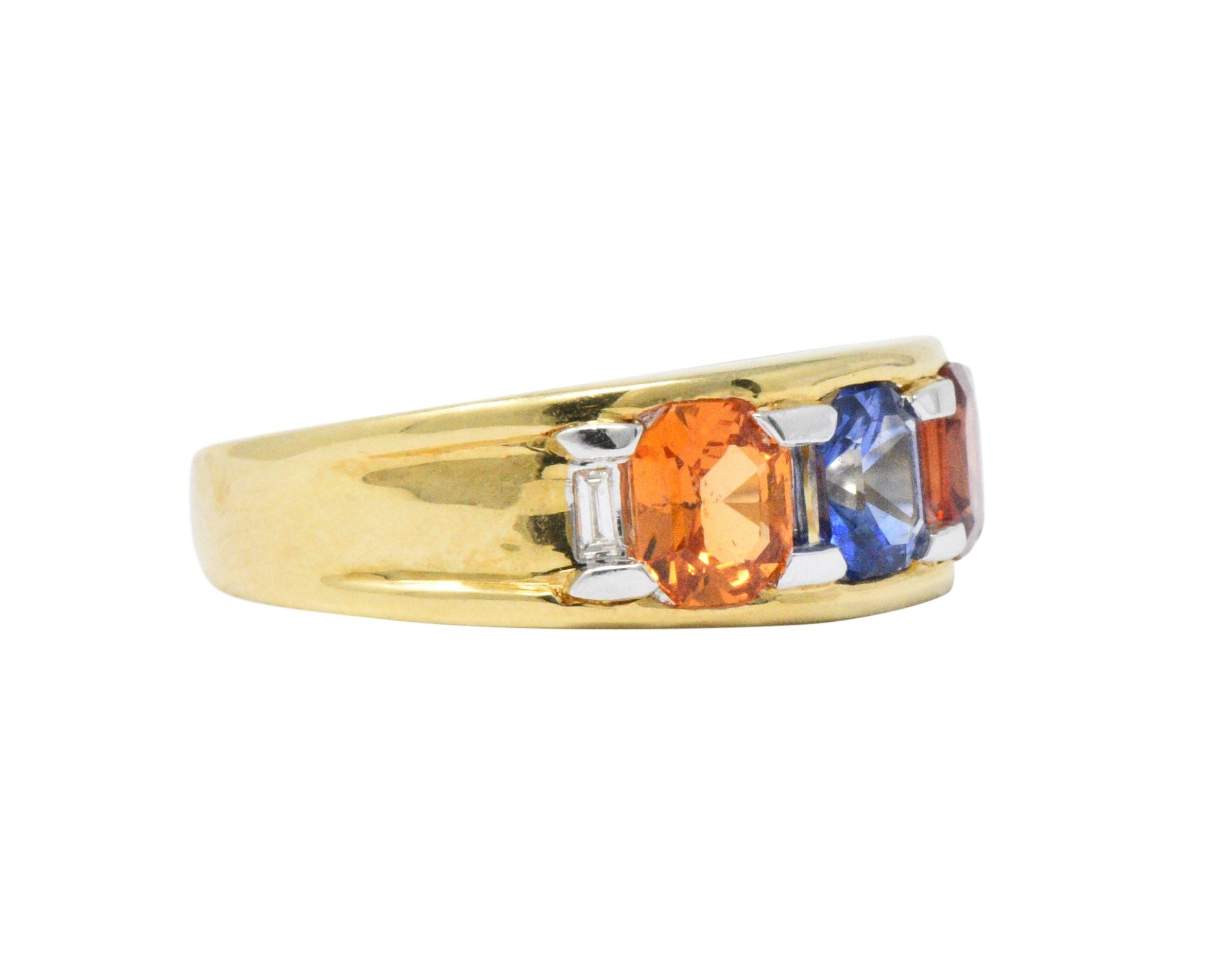 Contemporary 1.80 CTW Tri-Color Sapphire Diamond 18 Karat Gold Unisex Ring Wilson's Estate Jewelry