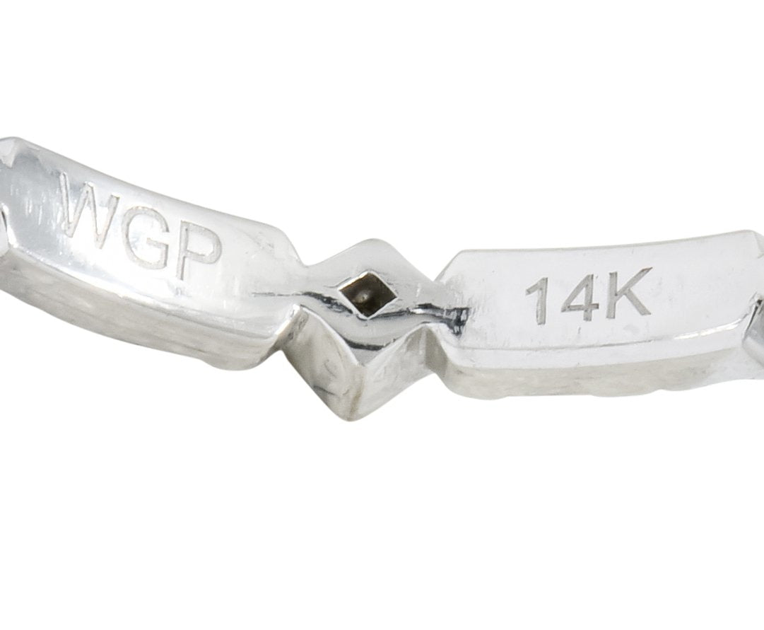 Contemporary Checkerboard French Cut Diamond 14 Karat White Gold Floral Band Ring - Wilson's Estate Jewelry