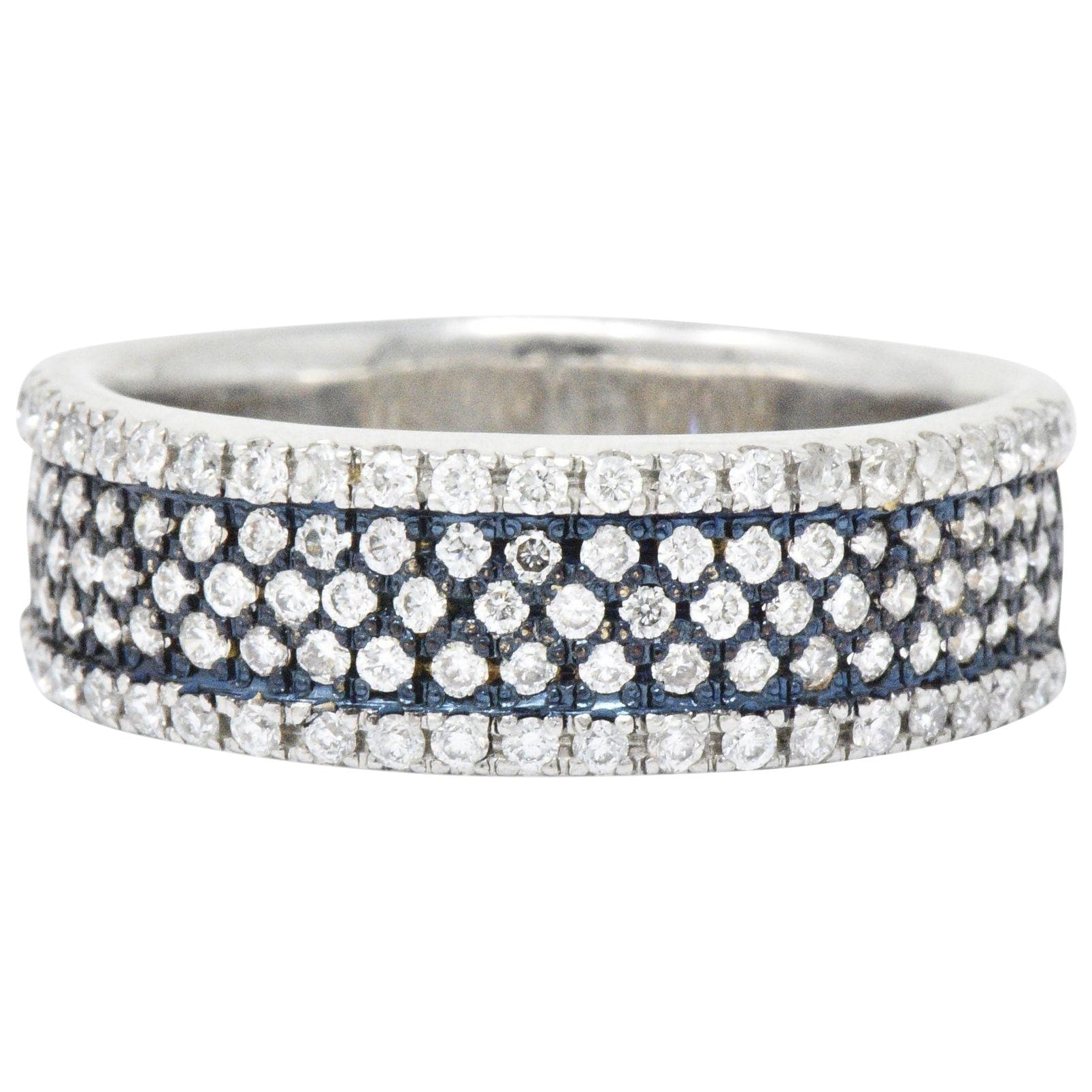 Contemporary 1.11 CTW Pave Diamond Platinum 18 Karat White Gold Blue Rhodium Band Ring Wilson's Estate Jewelry