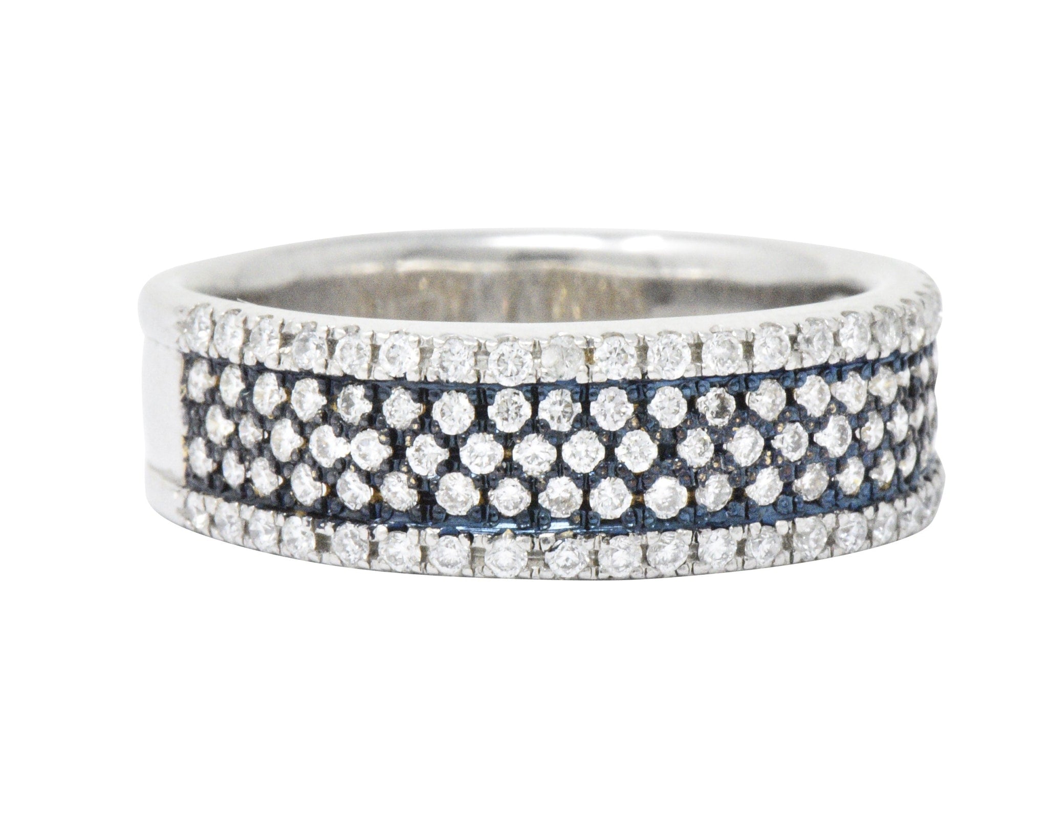 Contemporary 1.11 CTW Pave Diamond Platinum 18 Karat White Gold Blue Rhodium Band Ring Wilson's Estate Jewelry