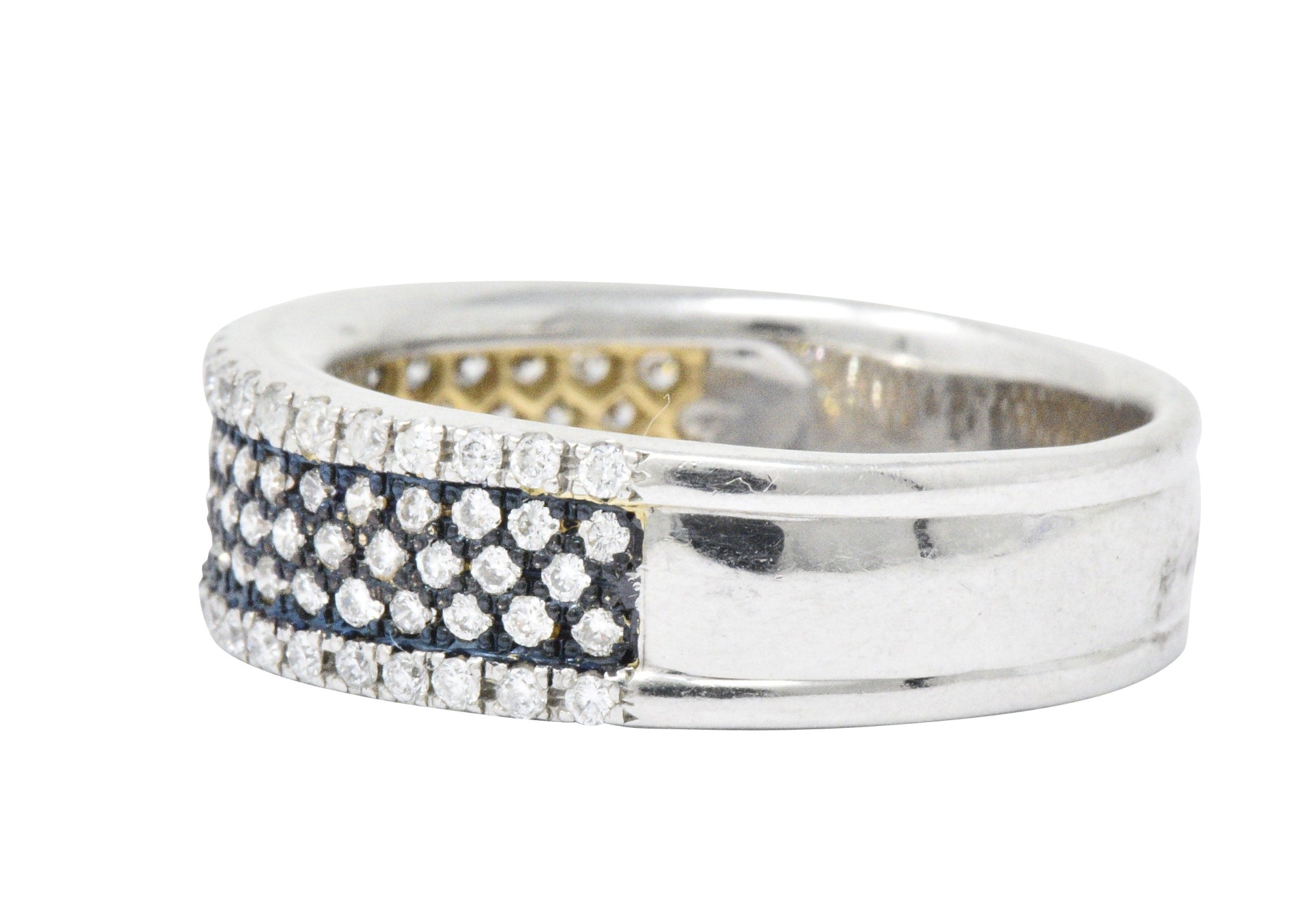 Contemporary 1.11 CTW Pave Diamond Platinum 18 Karat White Gold Blue Rhodium Band Ring Wilson's Estate Jewelry