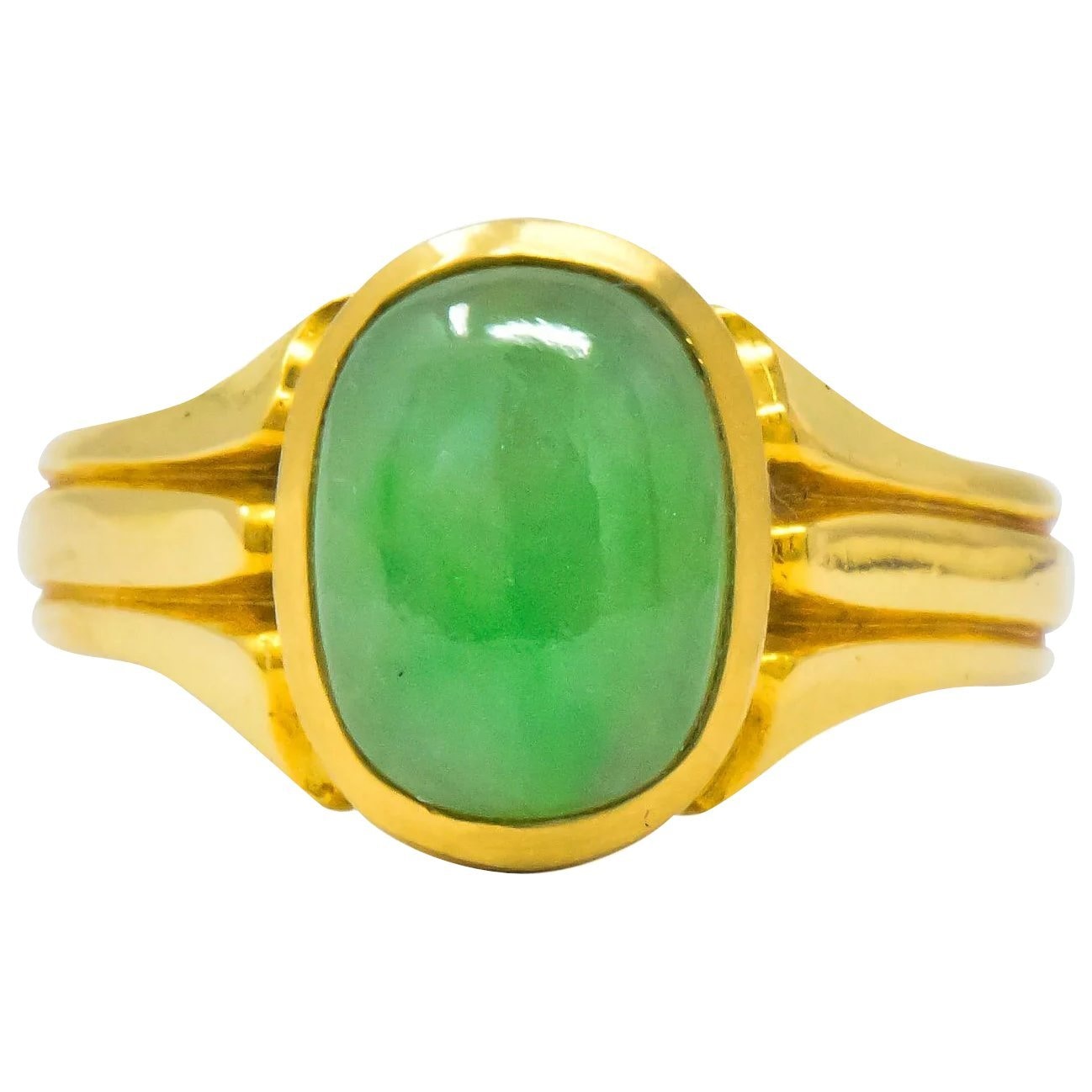 D & F Victorian Jadeite Jade 18 Karat Gold Unisex Ring GIA Wilson's Estate Jewelry
