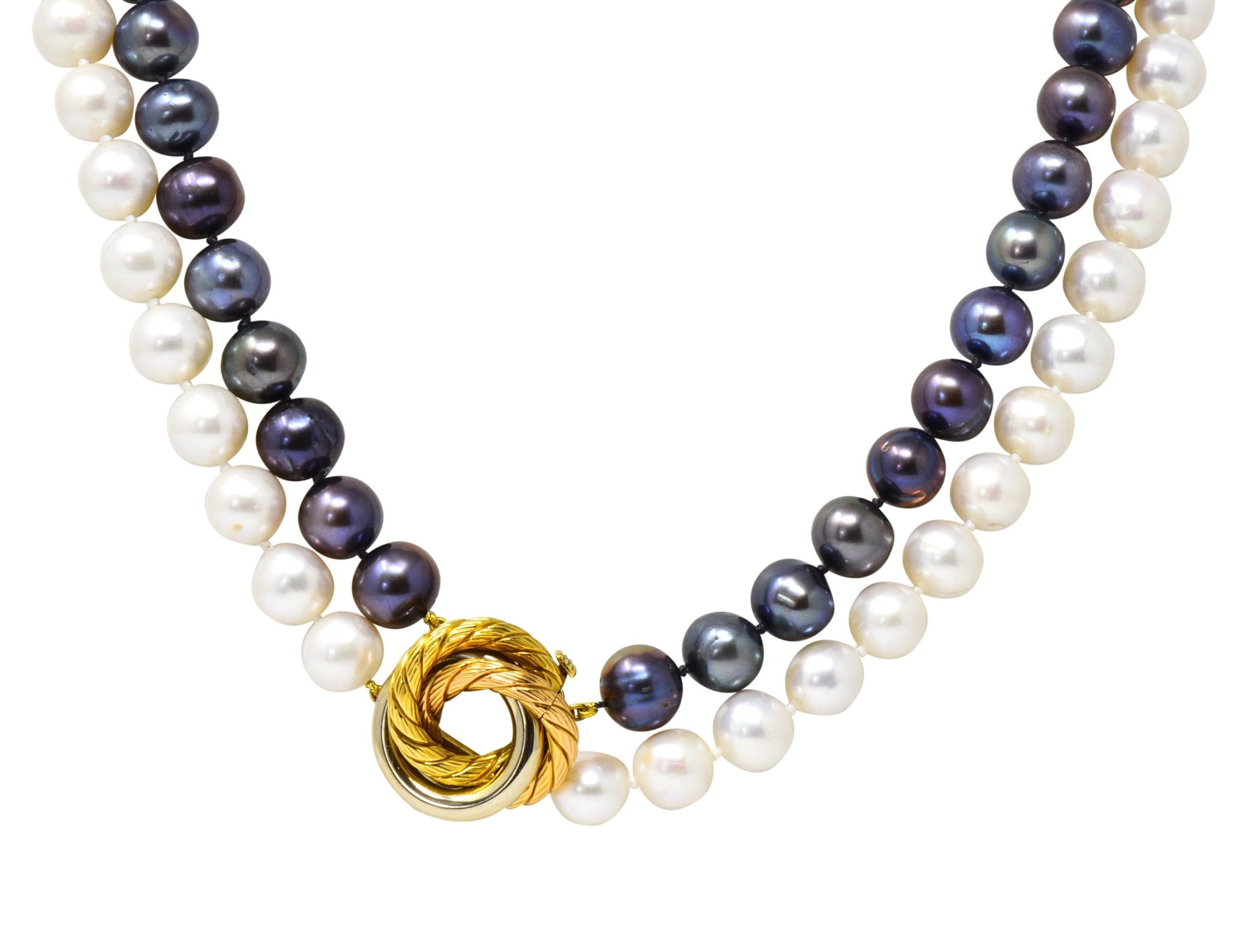 David Webb 1960's Vintage Tahitian South Sea Pearl 18 Karat Gold Tri-Gold Necklace - Wilson's Estate Jewelry
