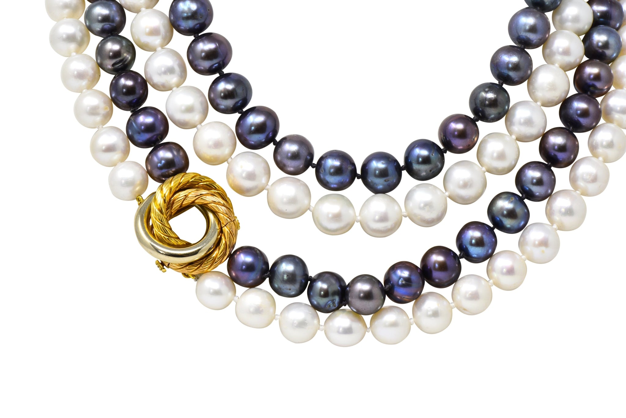 David Webb 1960's Vintage Tahitian South Sea Pearl 18 Karat Gold Tri-Gold Necklace - Wilson's Estate Jewelry