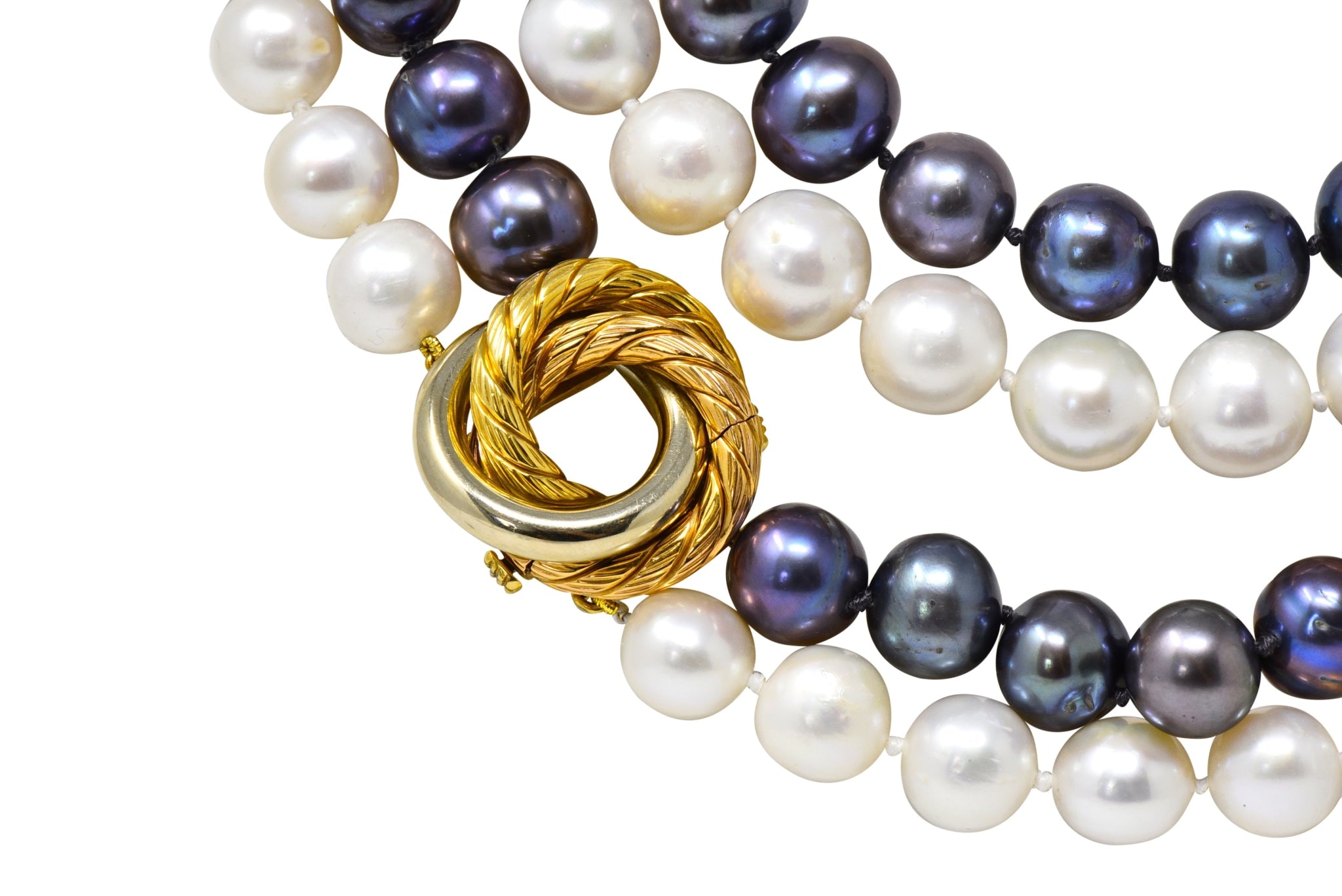 David Webb 1960's Vintage Tahitian South Sea Pearl 18 Karat Gold Tri-Gold Necklace - Wilson's Estate Jewelry