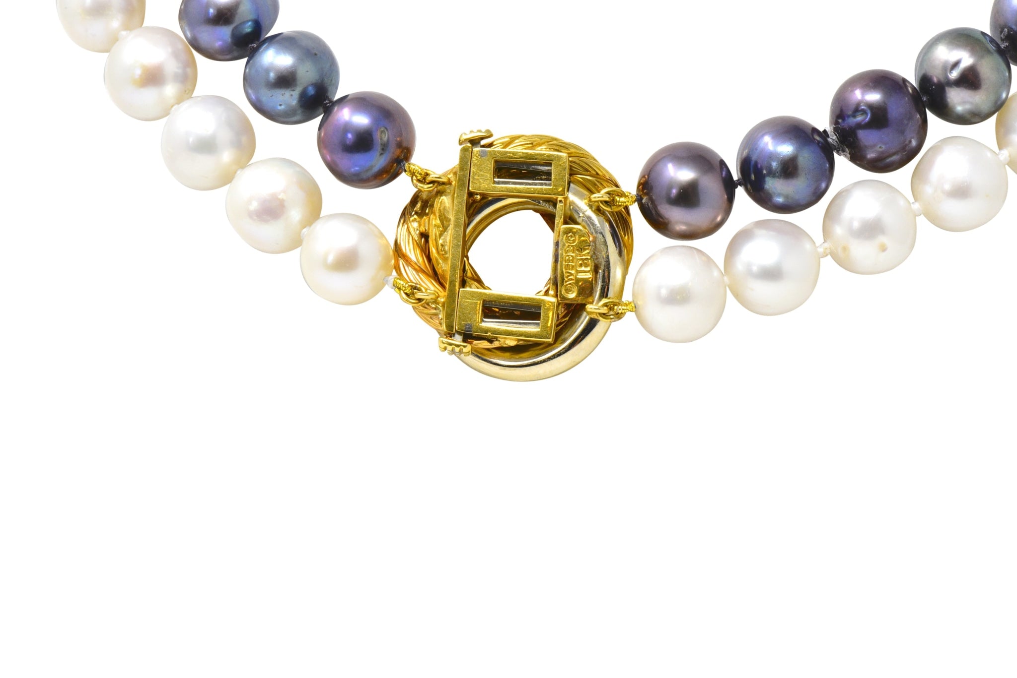 David Webb 1960's Vintage Tahitian South Sea Pearl 18 Karat Gold Tri-Gold Necklace - Wilson's Estate Jewelry