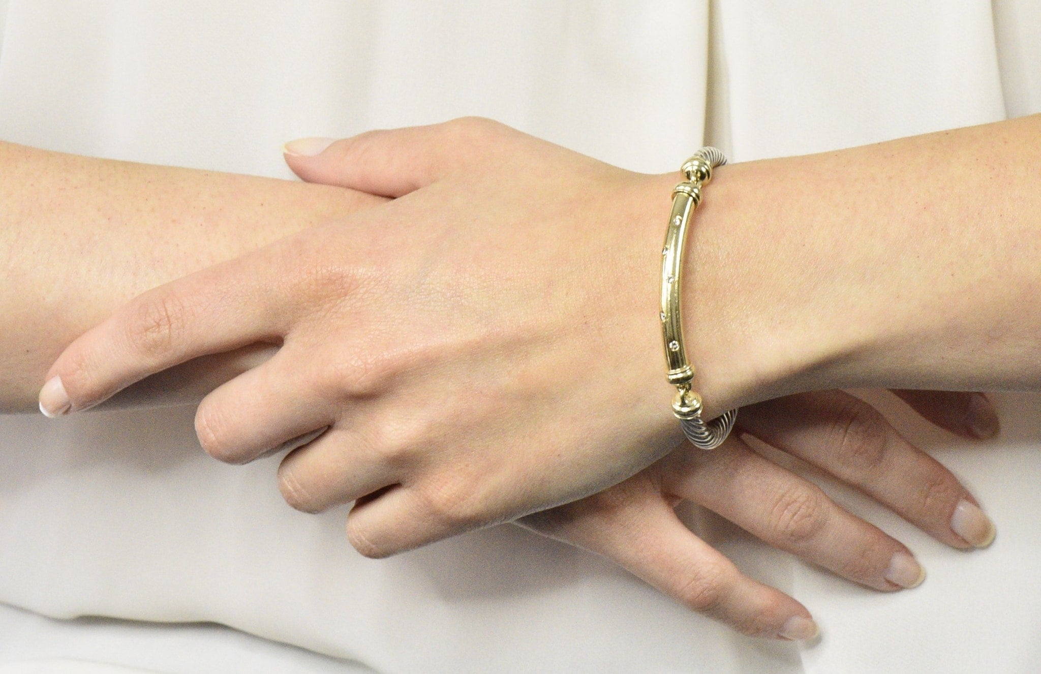 David Yurman 0.20 CTW Diamond Sterling Silver 14 Karat Gold Bracelet - Wilson's Estate Jewelry