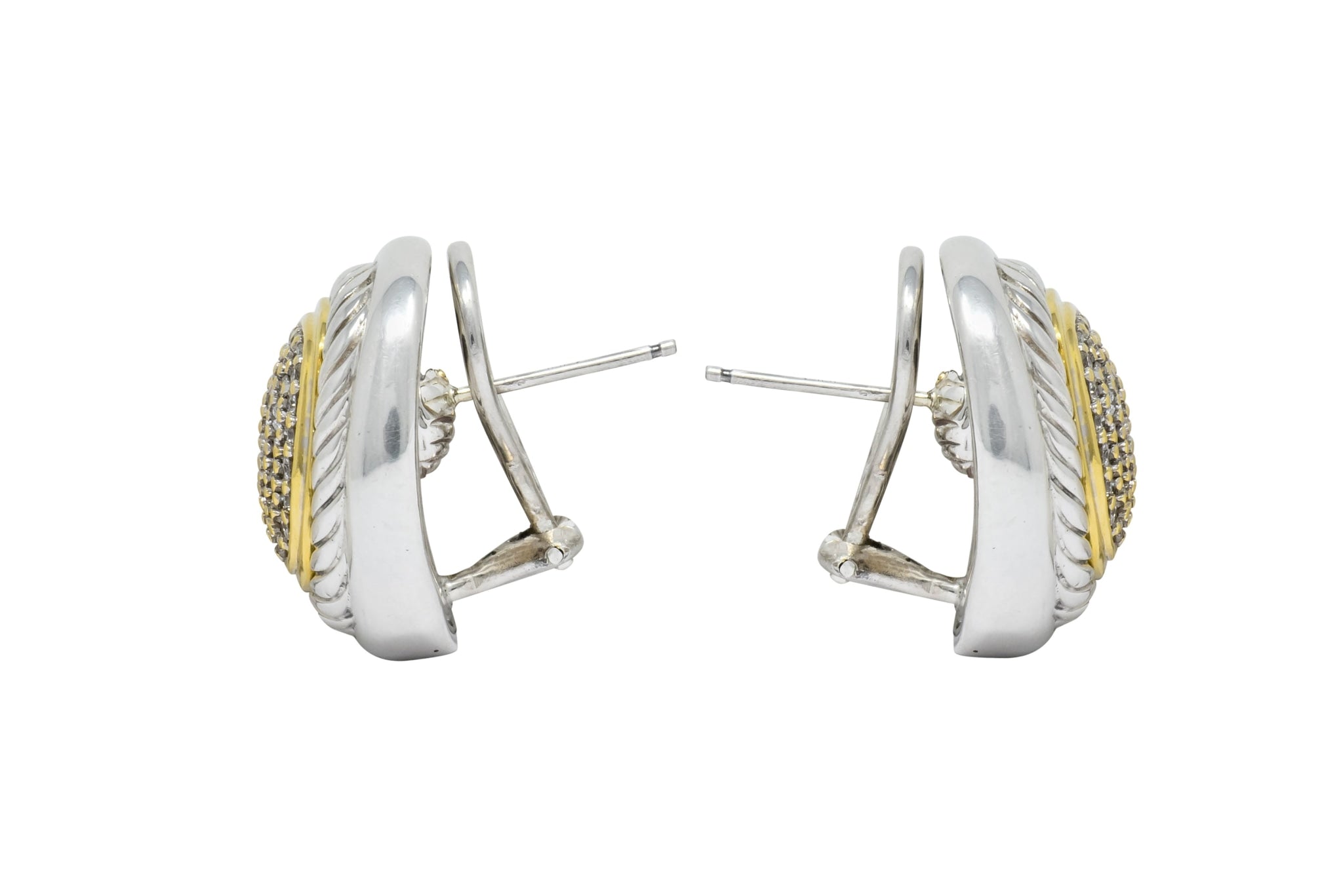 David Yurman 1.25 CTW Diamond Sterling Silver 18 Karat Gold Pave Earrings - Wilson's Estate Jewelry