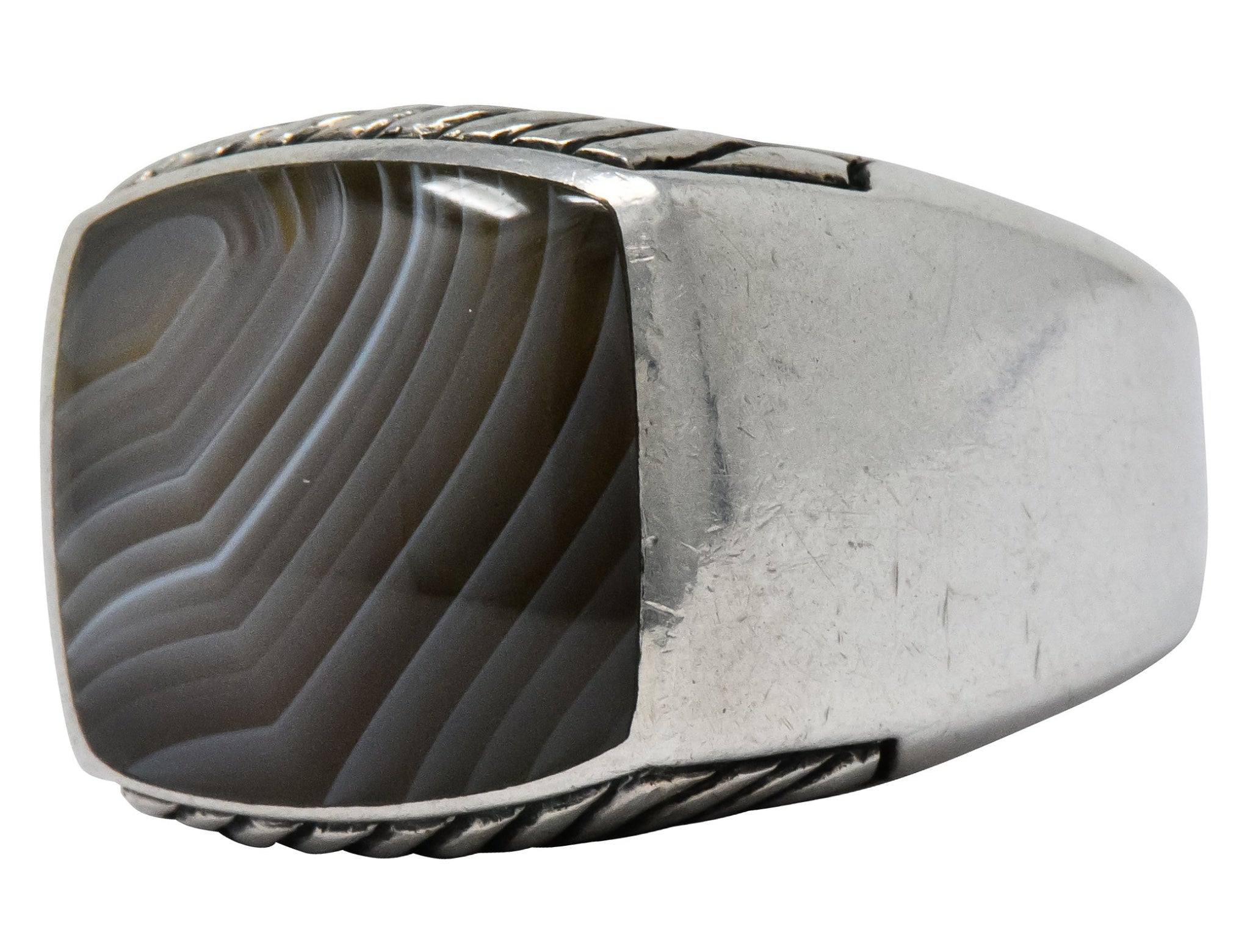 David Yurman Agate Sterling Silver Men's Exotic Stone Ring - Wilson's Estate Jewelry