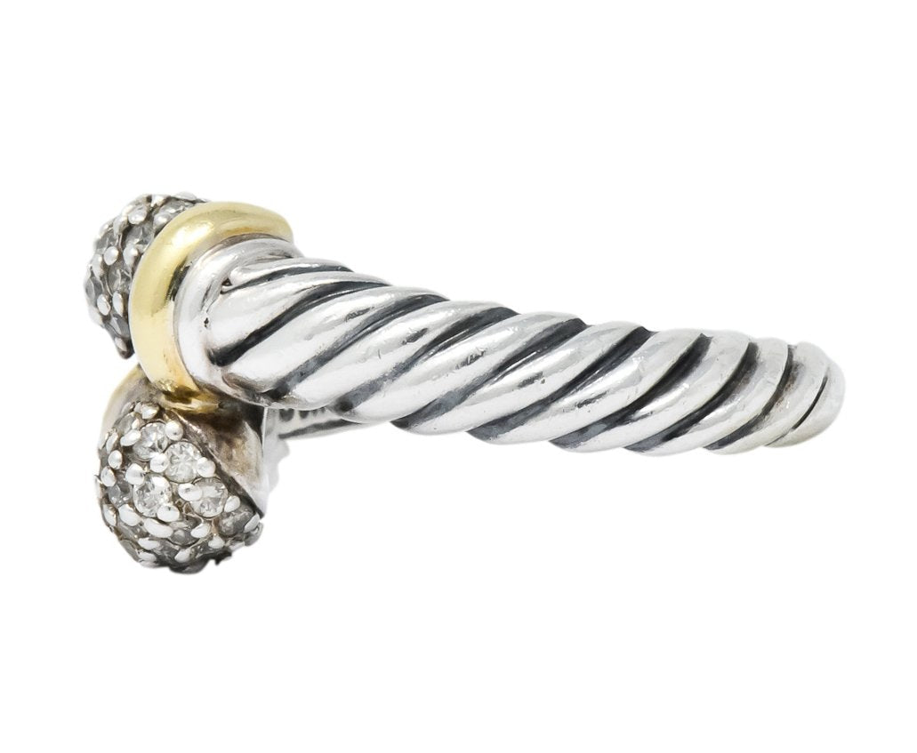 David Yurman Diamond Sterling Silver 18 Karat Gold Bypass Ring - Wilson's Estate Jewelry