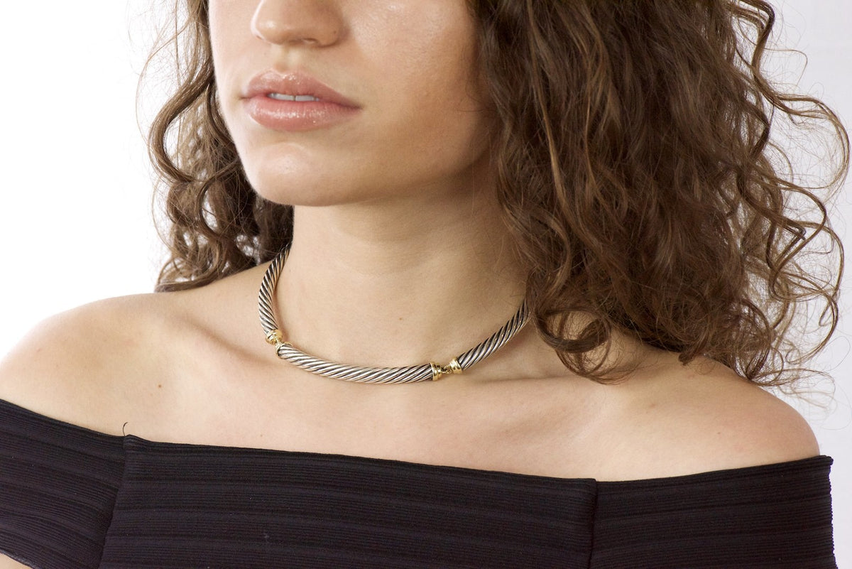 David Yurman Metro Sterling Silver 14 Karat Gold Cable Necklace Wilson's Estate Jewelry