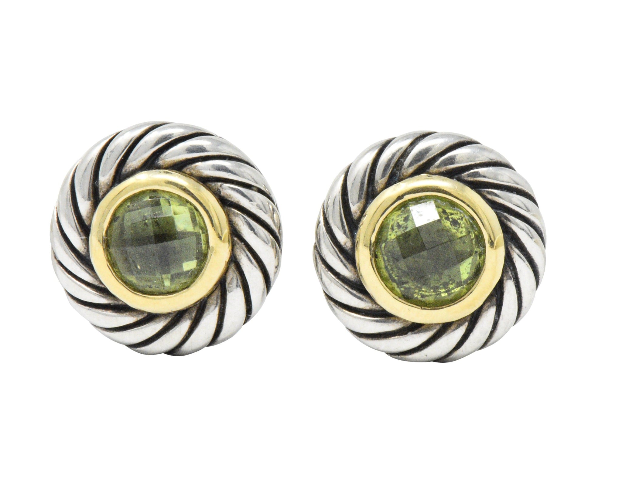 David Yurman Peridot 18 Karat Gold Sterling Silver Cookie Earrings Wilson's Estate Jewelry