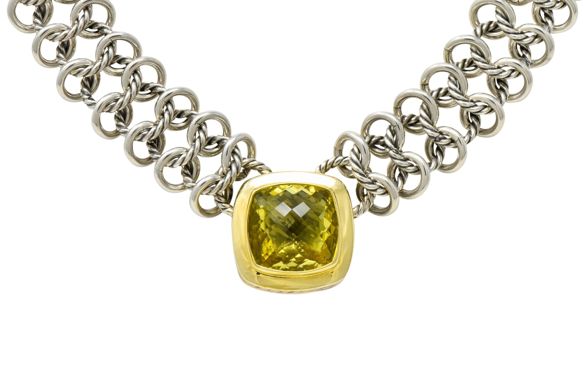 David Yurman Quartz 18 Karat Gold Woven Sterling Silver Link Chain Necklace - Wilson's Estate Jewelry