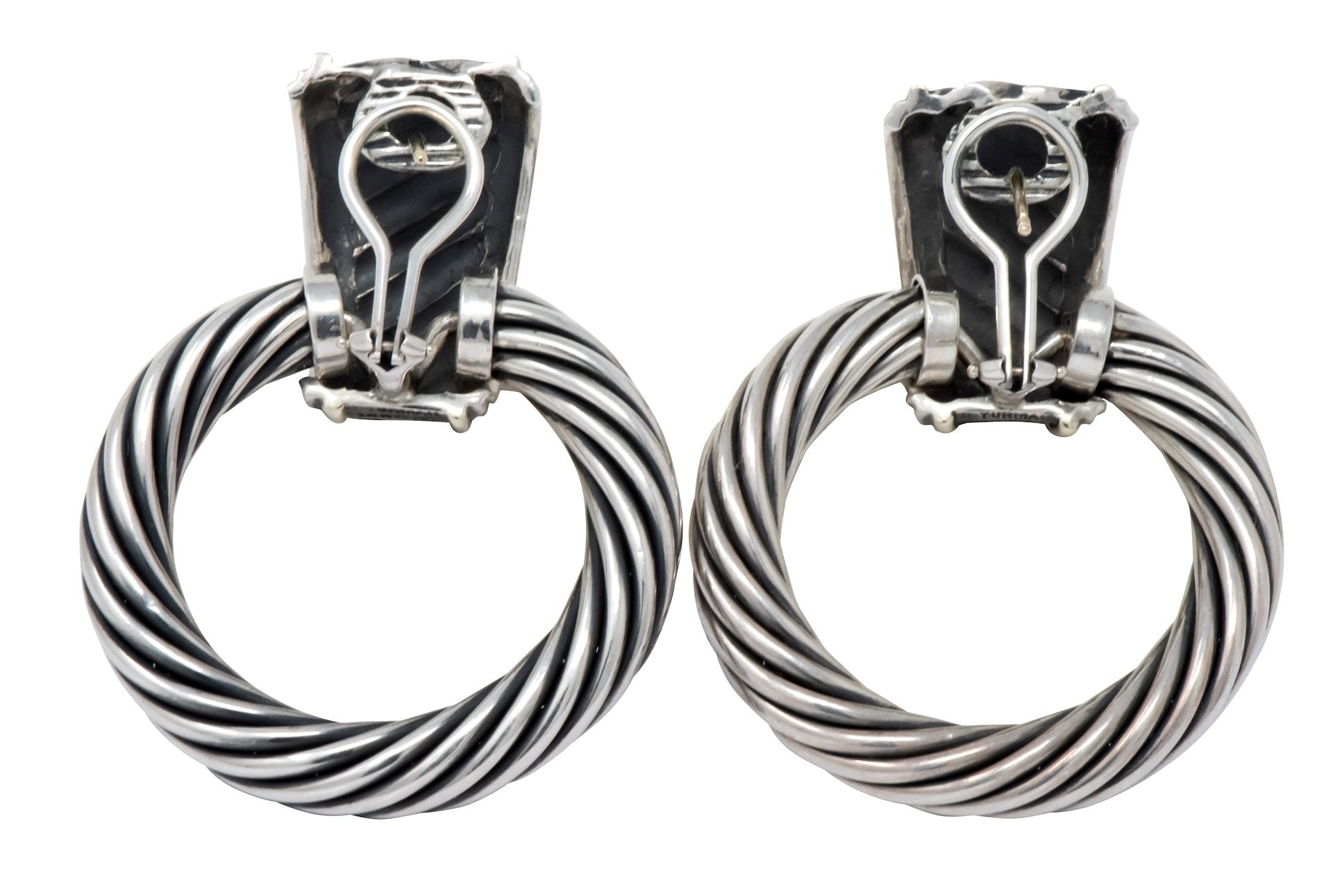 David Yurman Sterling Silver 14 Karat Gold Cable Doorknocker Drop Earrings - Wilson's Estate Jewelry