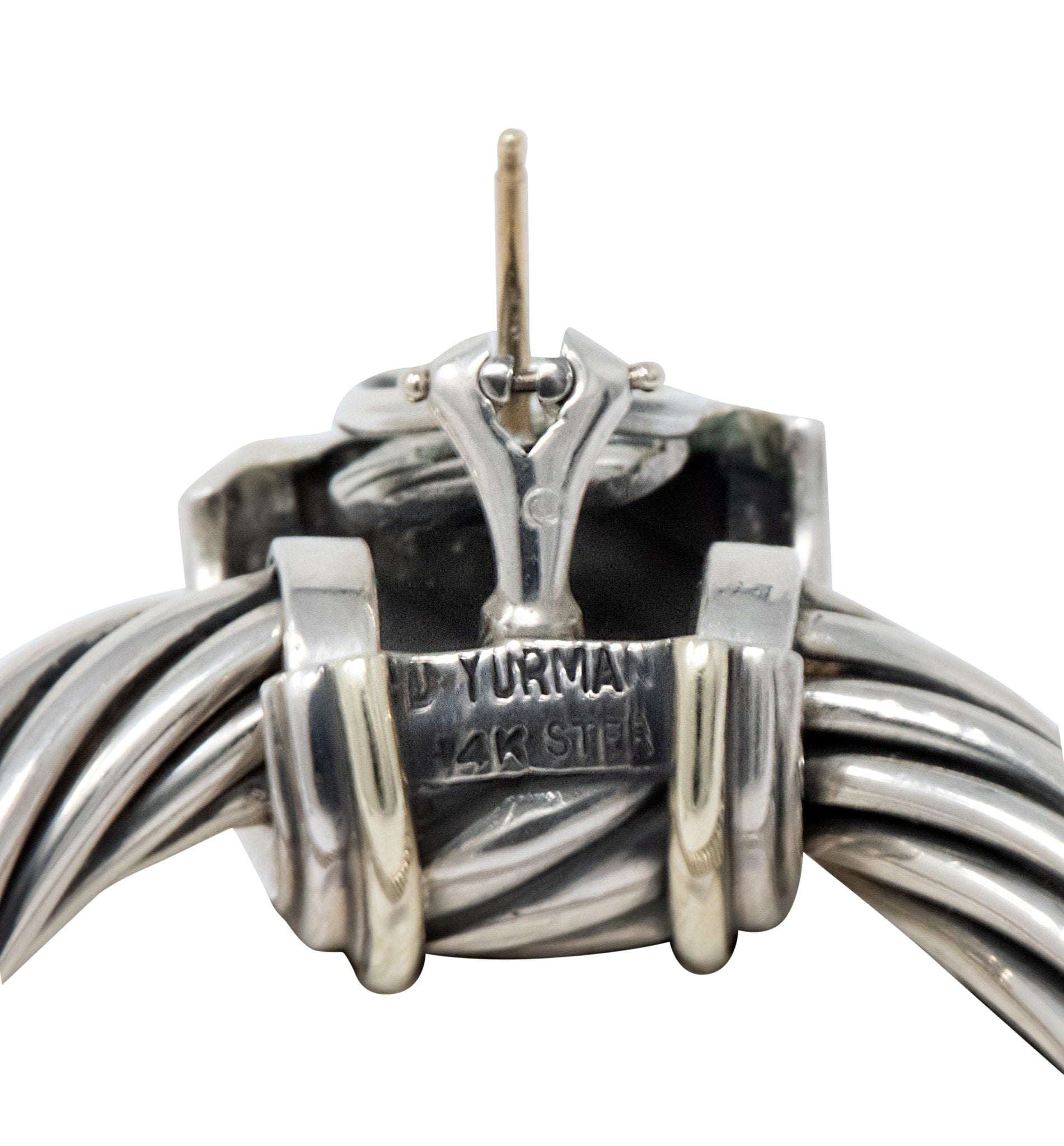 David Yurman Sterling Silver 14 Karat Gold Cable Doorknocker Drop Earrings - Wilson's Estate Jewelry