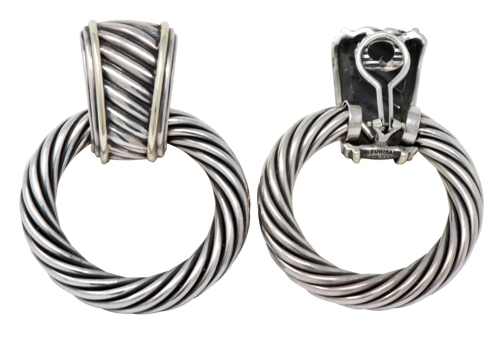David Yurman Sterling Silver 14 Karat Gold Cable Doorknocker Drop Earrings - Wilson's Estate Jewelry