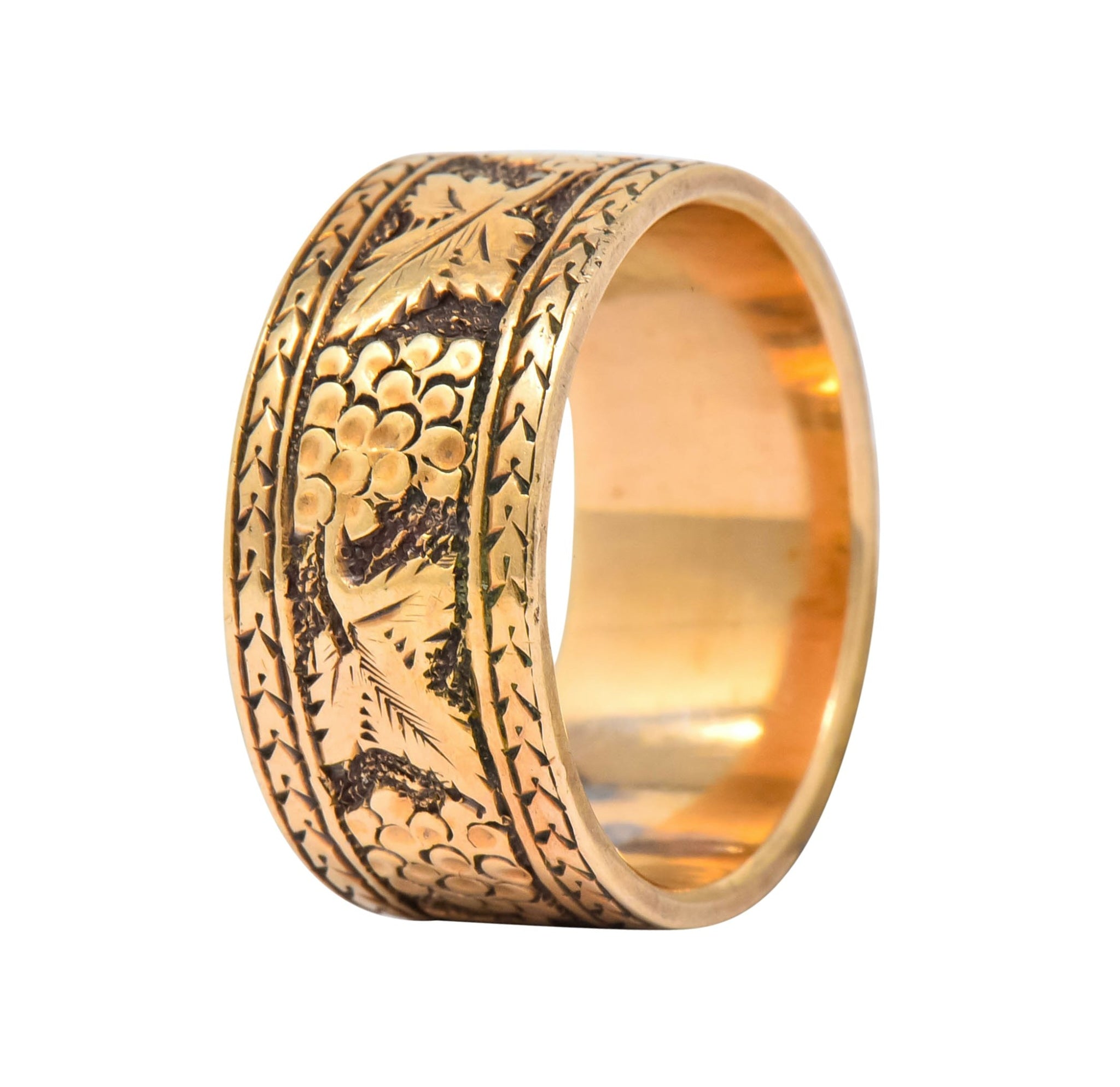 Detailed Victorian 14 Karat Gold Grapevine Band Ring Circa 1860 - Wilson's Estate Jewelry