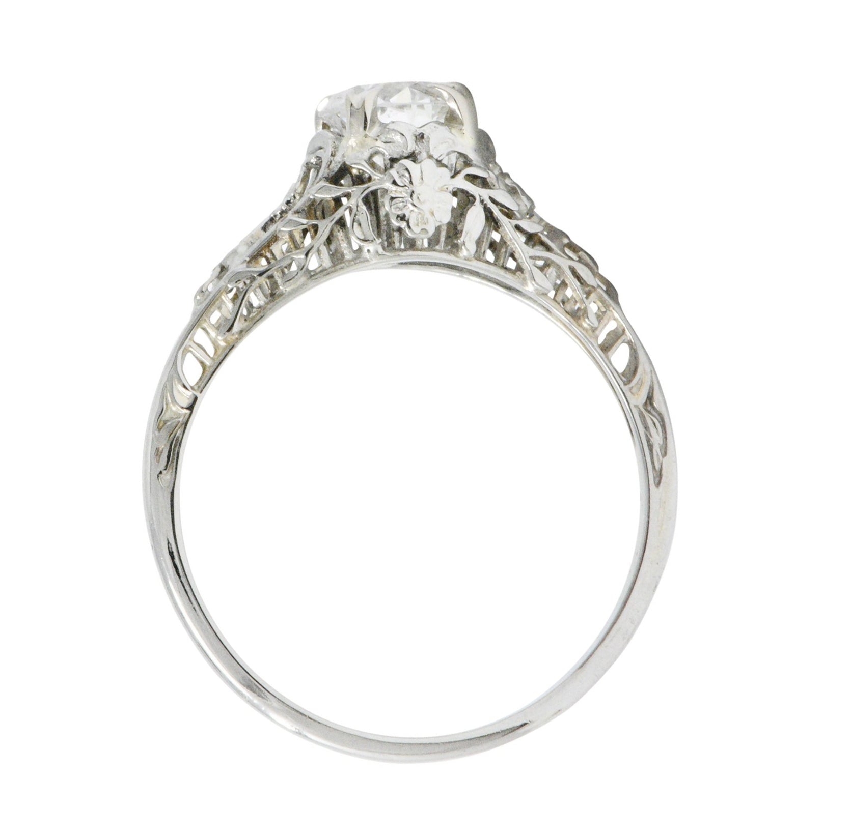 Edwardian 0.73 CTW Diamond 18 Karat White Gold Floral Engagement Ring GIA Wilson's Estate Jewelry