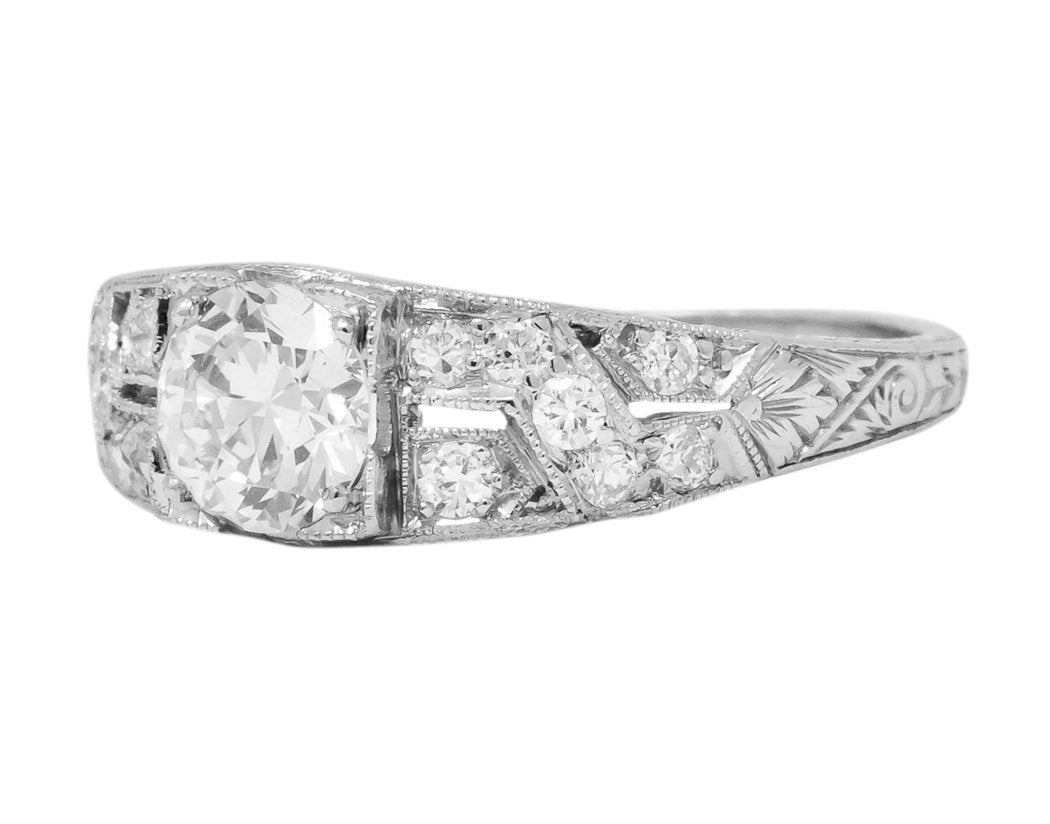 Edwardian 1.00 CTW Diamond Platinum Engagement Ring GIA - Wilson's Estate Jewelry