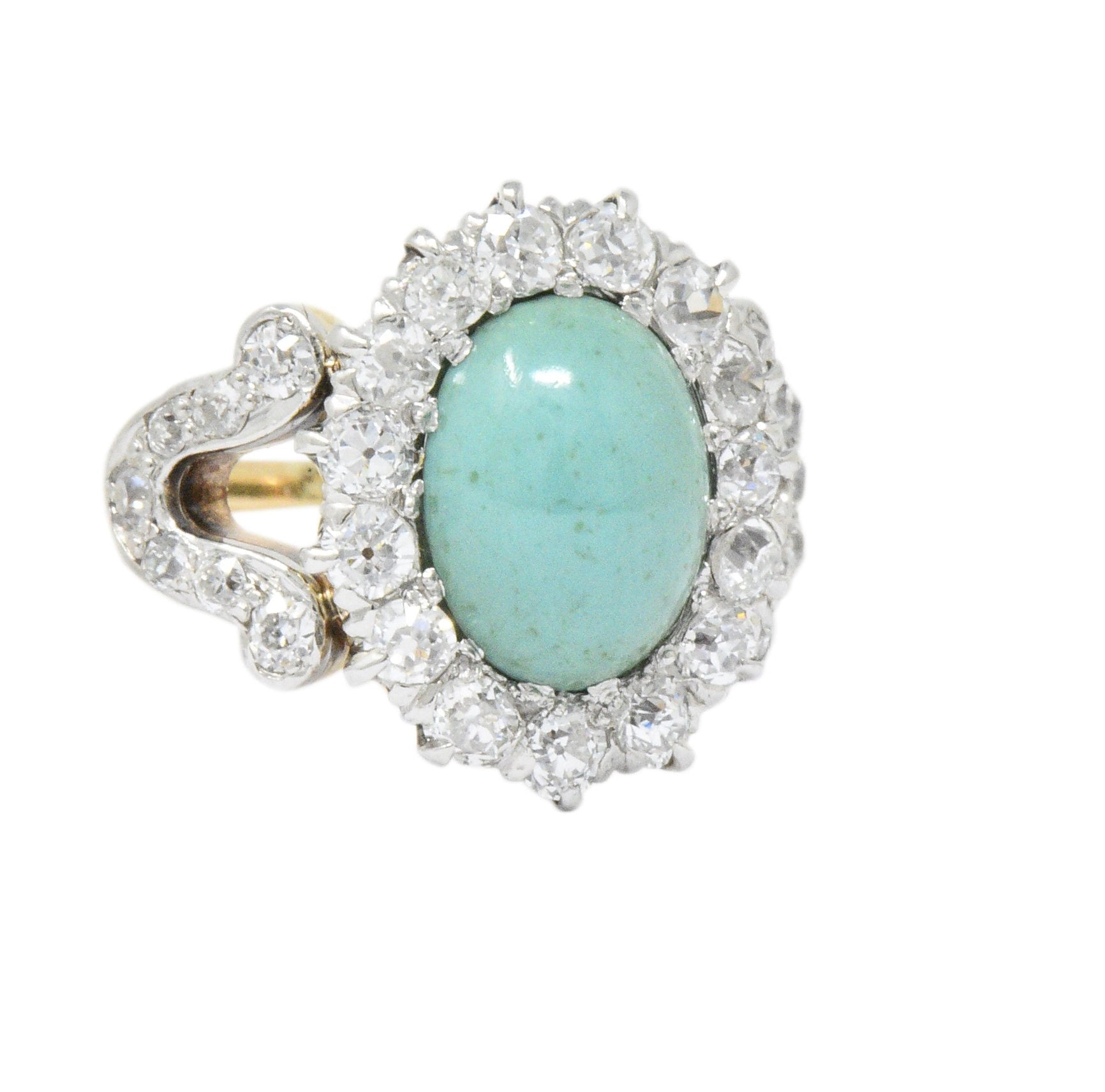 Edwardian 1.26 CTW Diamond Turquoise Platinum-Topped 14 Karat Gold Ring Wilson's Estate Jewelry