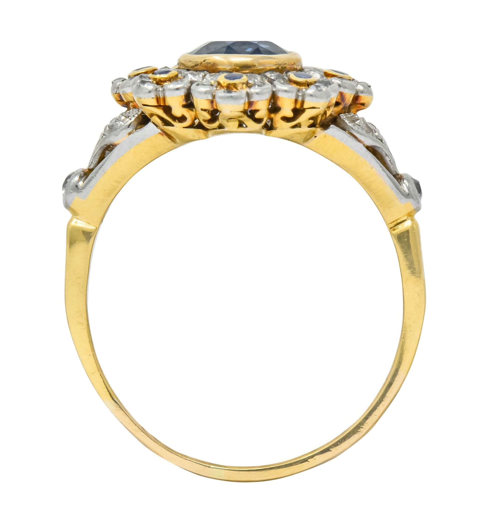 Edwardian 1.85 CTW No Heat Sapphire Diamond Platinum 18 Karat Gold Floral Cluster Ring GIA - Wilson's Estate Jewelry