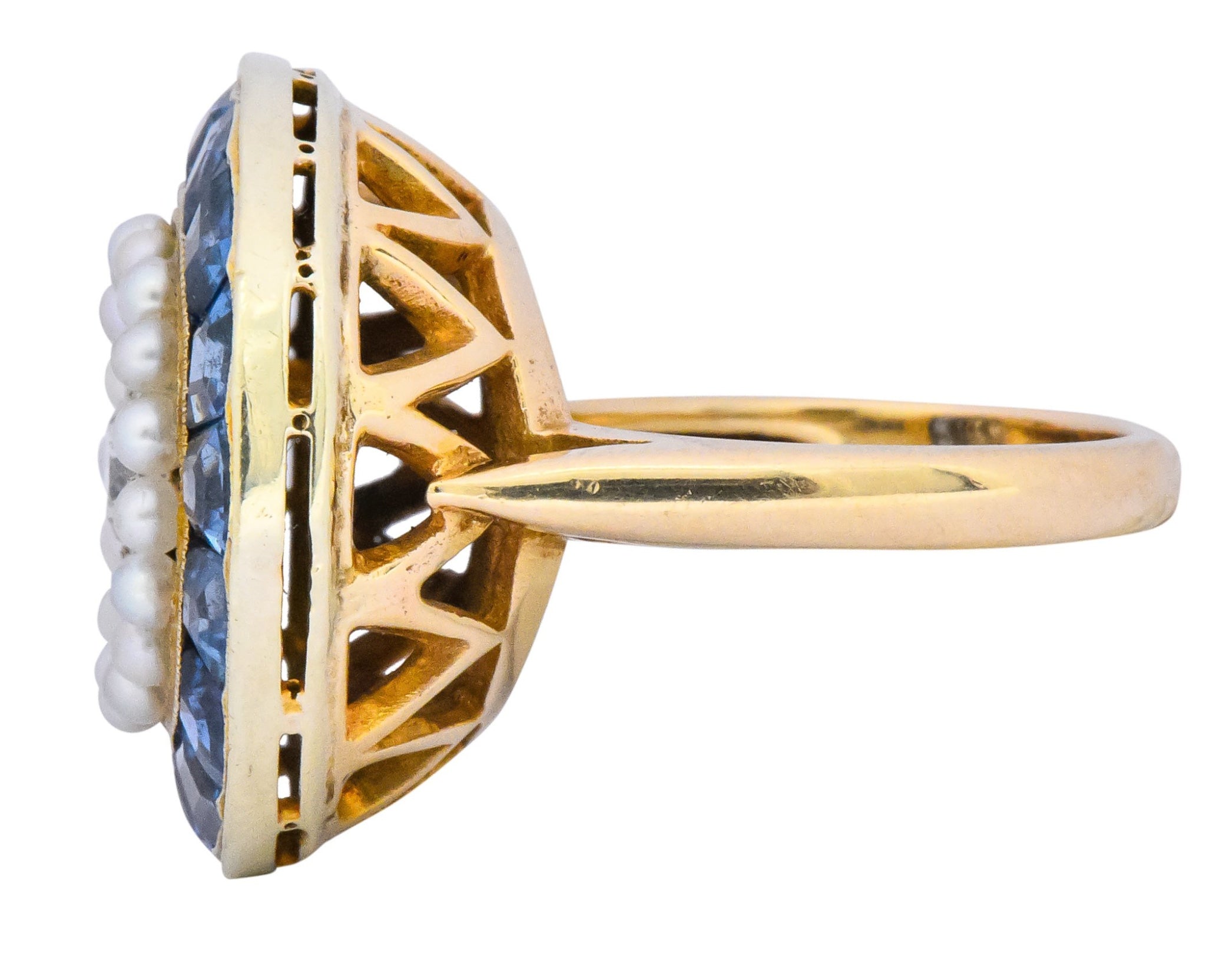 Edwardian 4.00 CTW Diamond Pearl Sapphire Platinum 14 Karat Gold Cocktail Ring - Wilson's Estate Jewelry