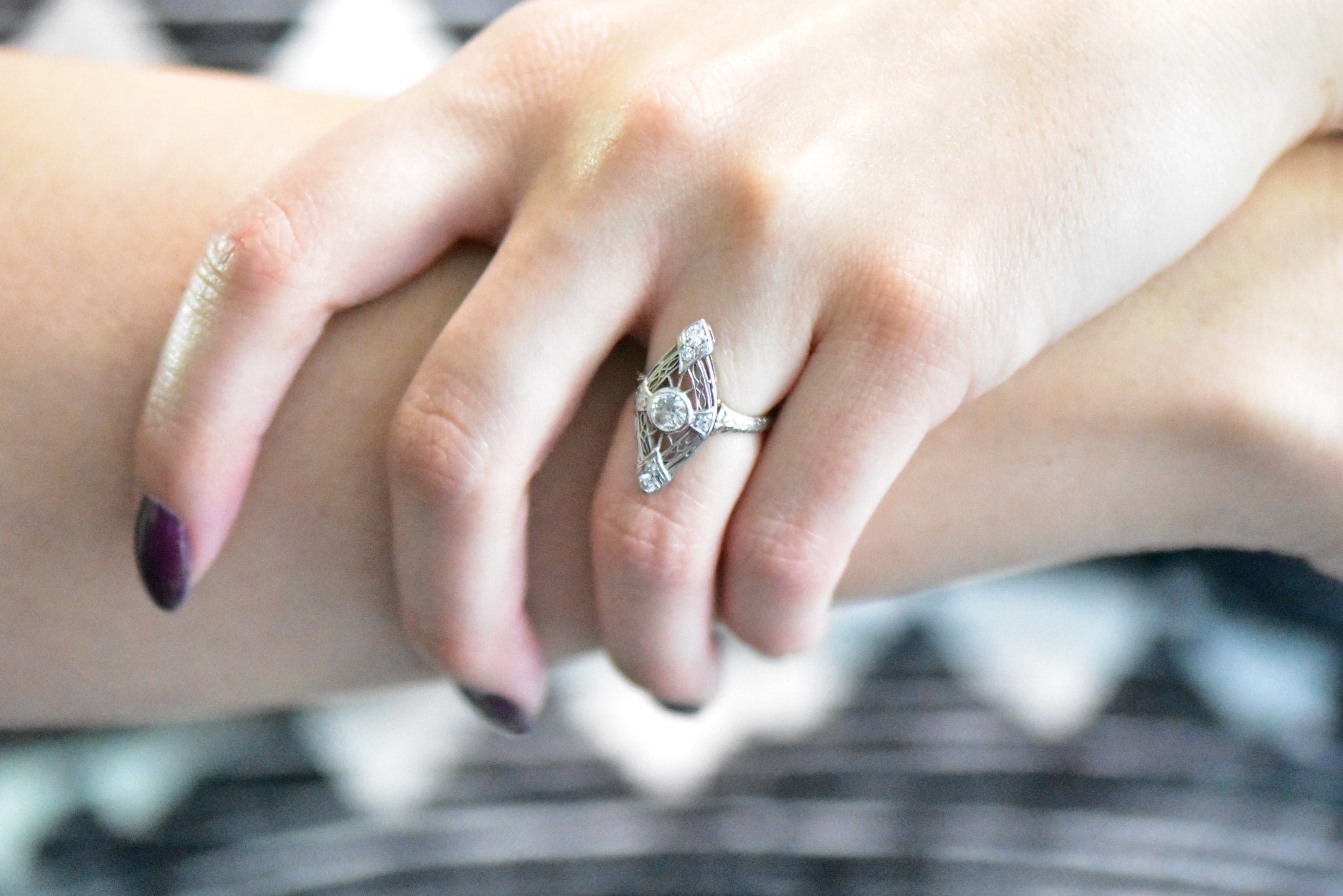 1920's Edwardian 0.57 CTW Diamond Platinum-Topped White Gold Dinner Ring Wilson's Estate Jewelry