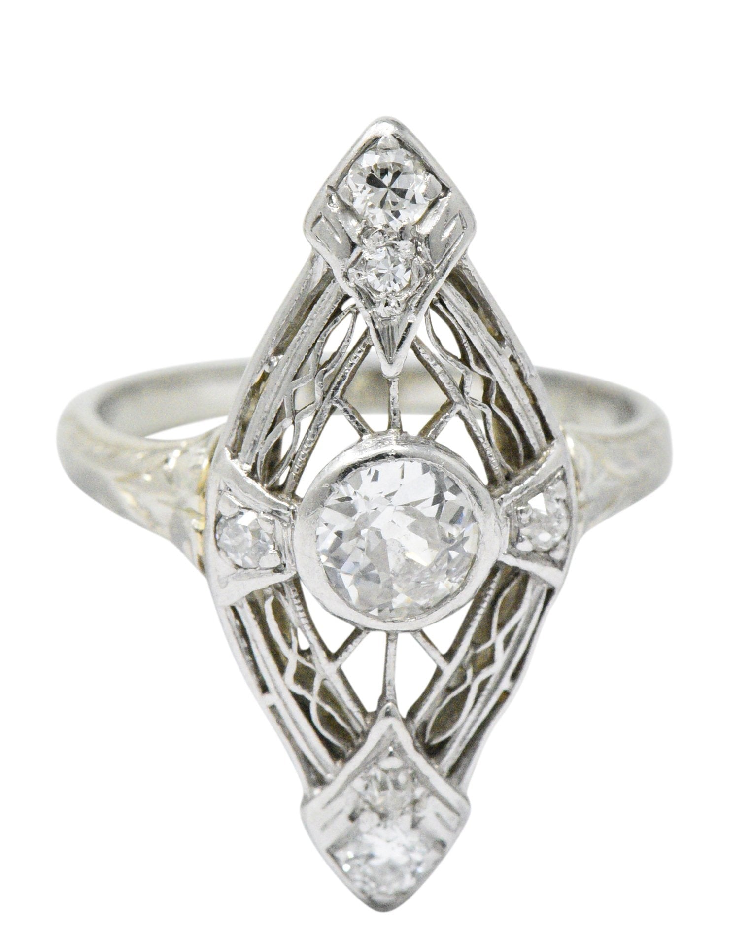 1920's Edwardian 0.57 CTW Diamond Platinum-Topped White Gold Dinner Ring Wilson's Estate Jewelry