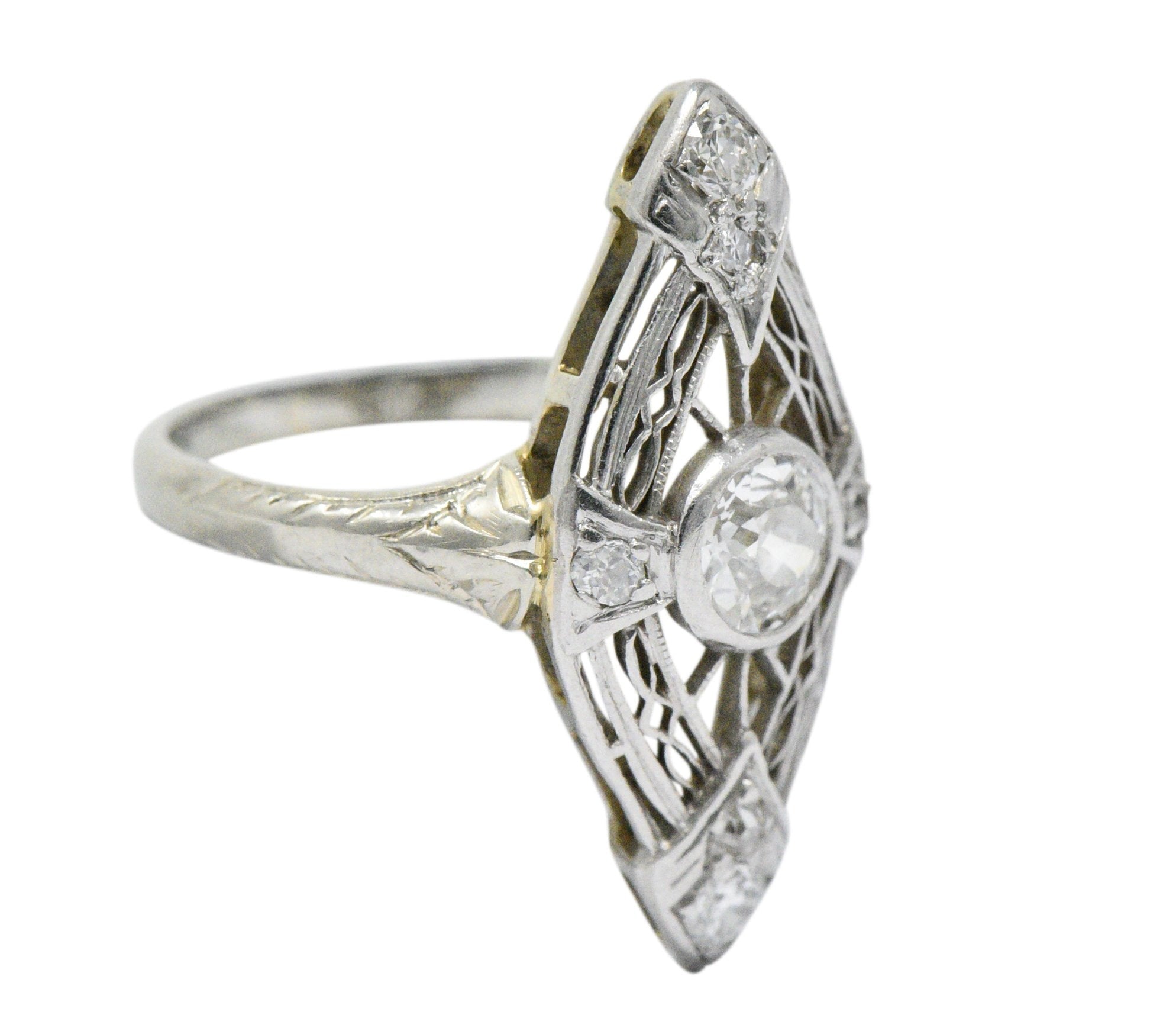1920's Edwardian 0.57 CTW Diamond Platinum-Topped White Gold Dinner Ring Wilson's Estate Jewelry