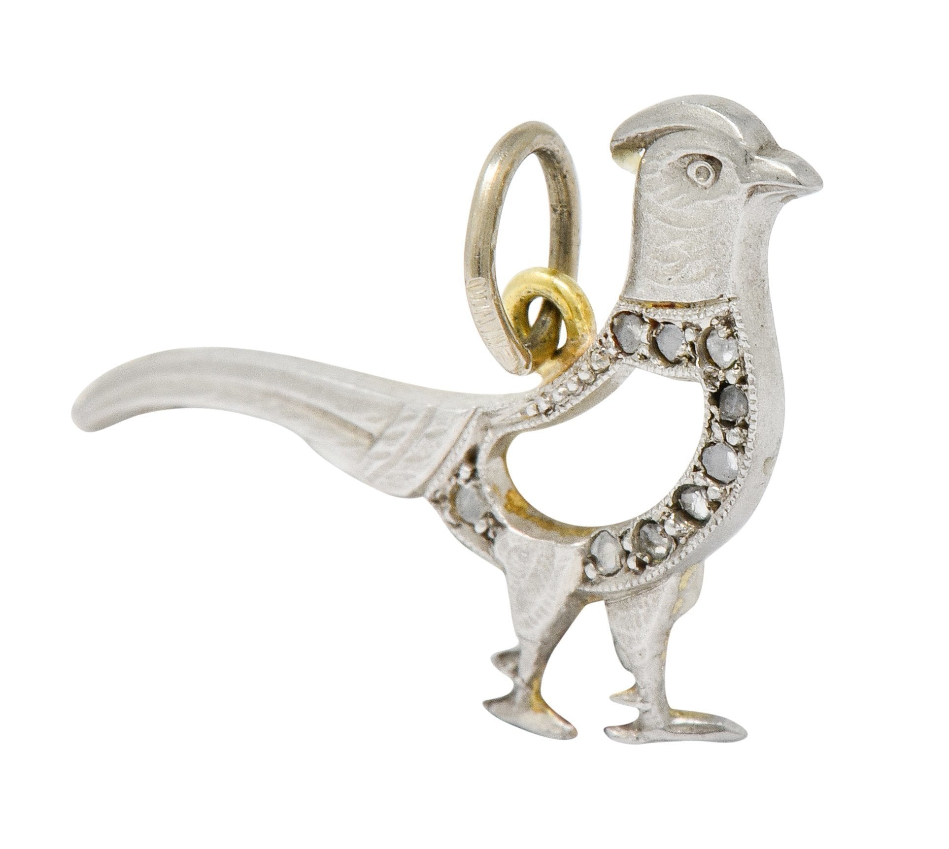 Edwardian Diamond Platinum-Topped 18 Karat Gold Pheasant Bird Charm - Wilson's Estate Jewelry