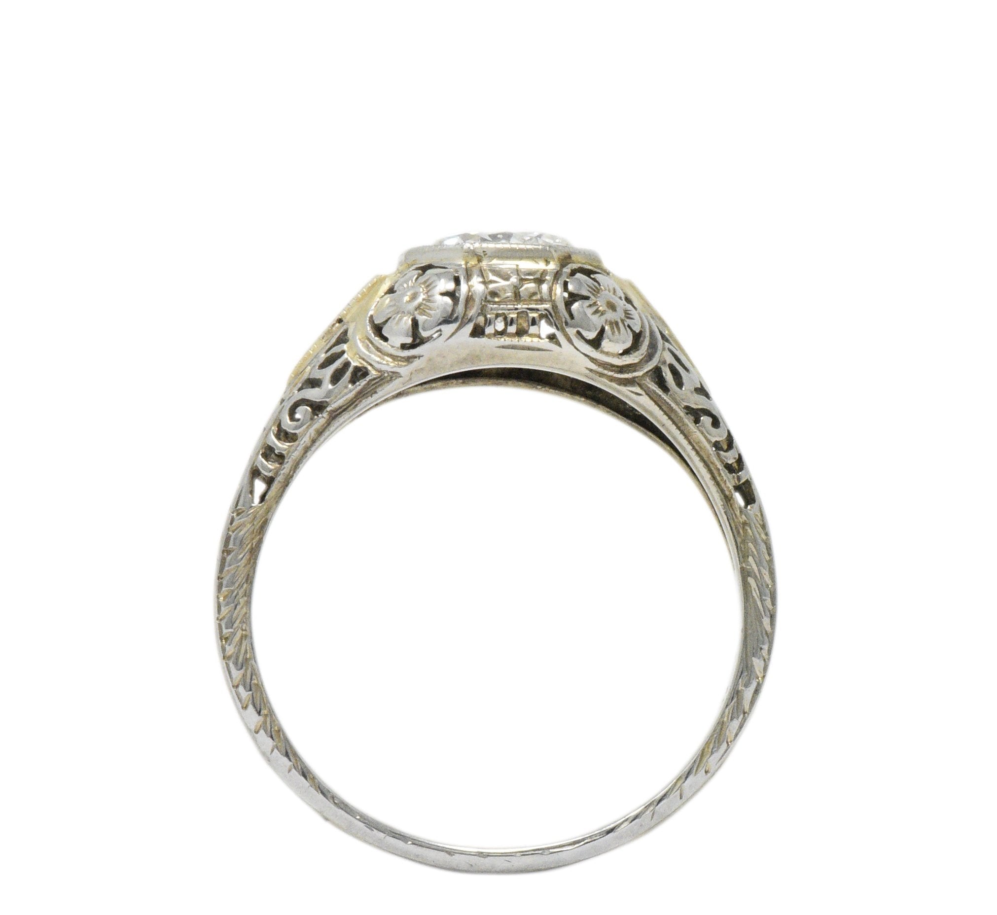 Exemplary Art Deco 0.70 CTW Diamond 18K White Gold Floral Filigree Engagement Ring Wilson's Estate Jewelry