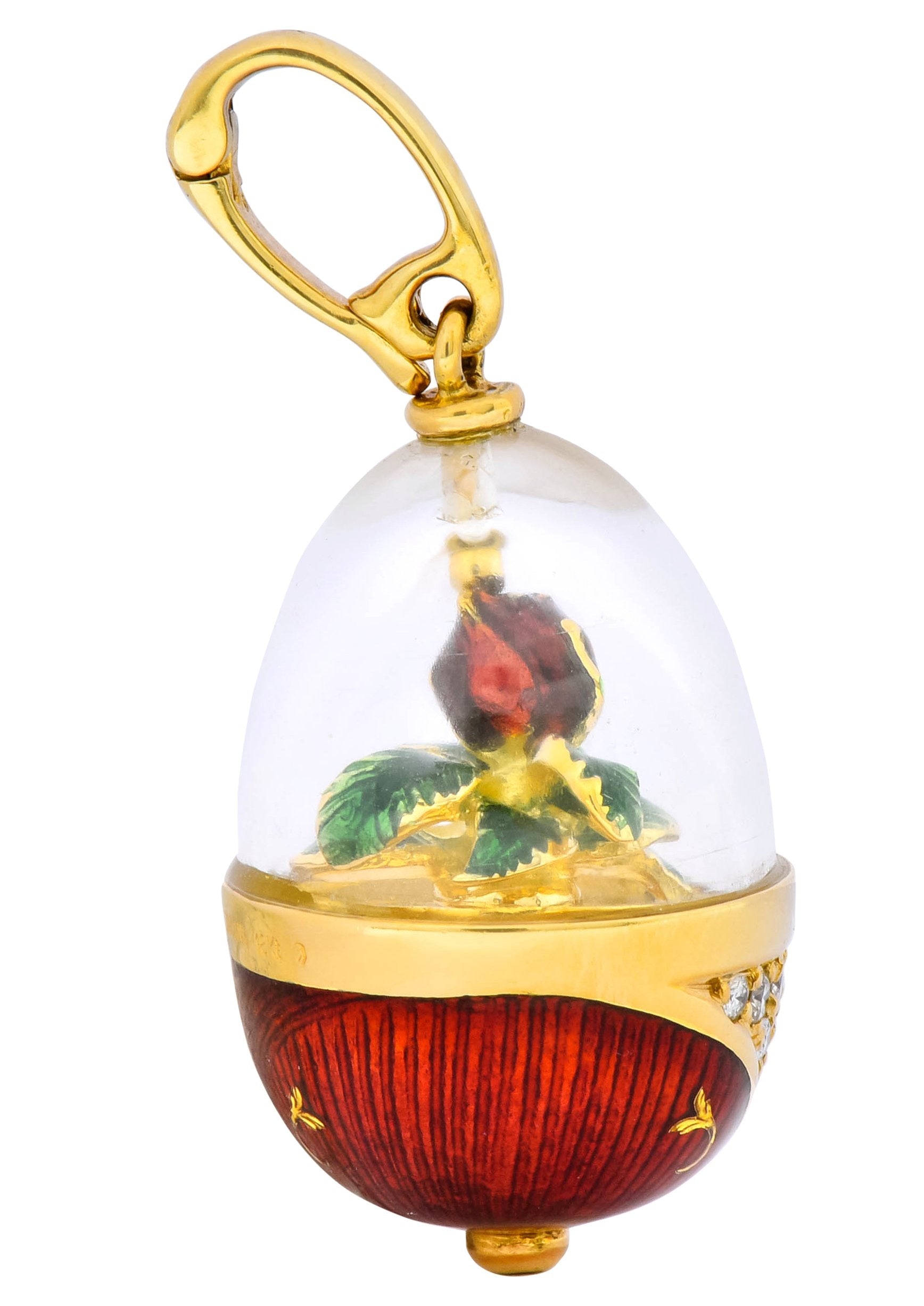 Faberge Enamel Egg Diamond 18 Karat Gold German Rose Flower Pendant - Wilson's Estate Jewelry
