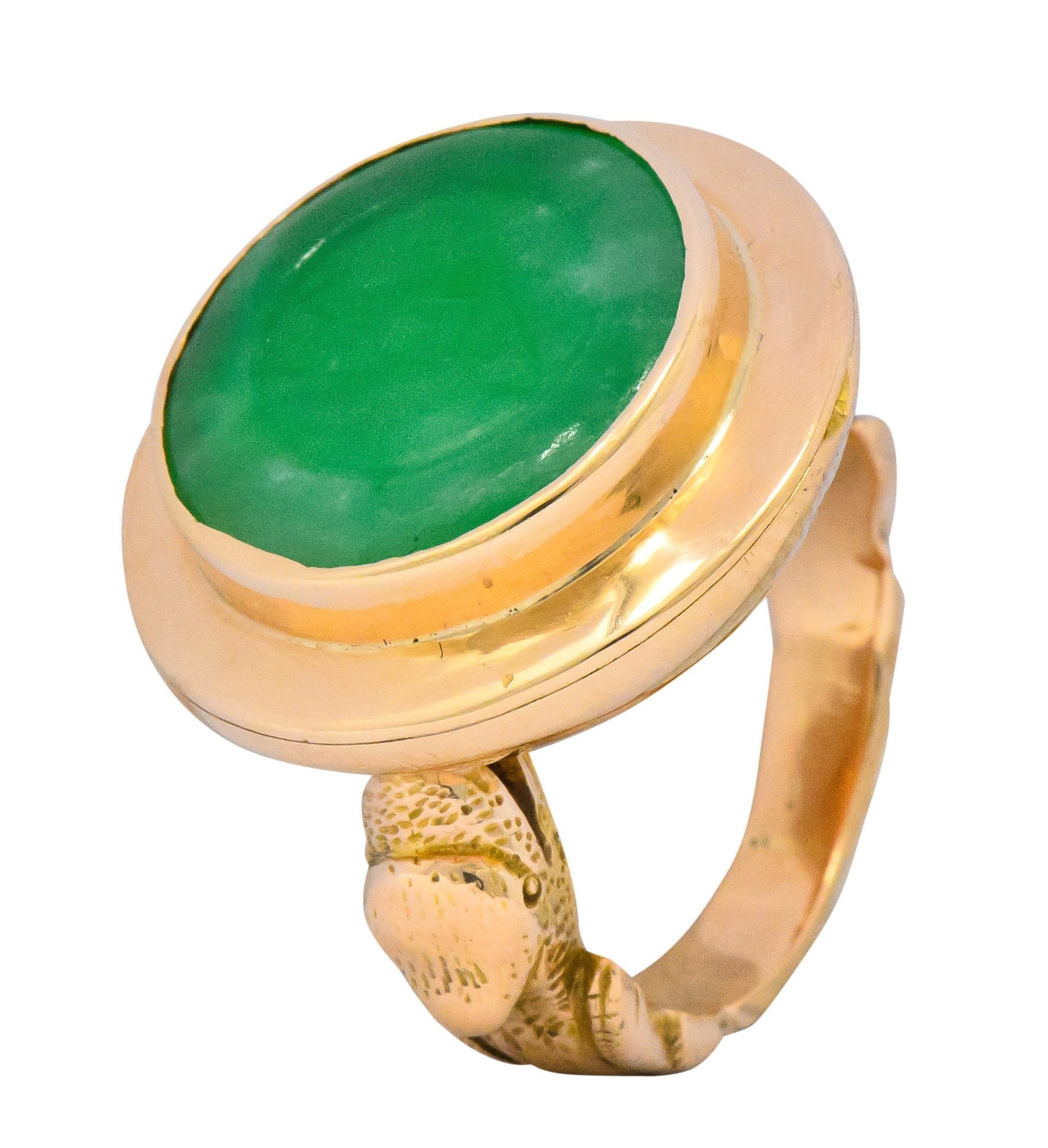 Fascinating Victorian Carved Jade 14 Karat Gold Poison Locket Ring - Wilson's Estate Jewelry