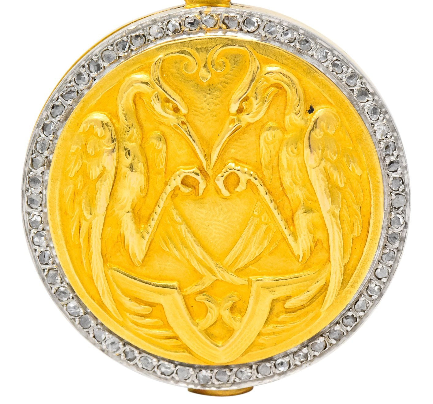 French Belle Epoque Diamond Platinum 18 Karat Gold Heron Compact Edwardian Pendant - Wilson's Estate Jewelry