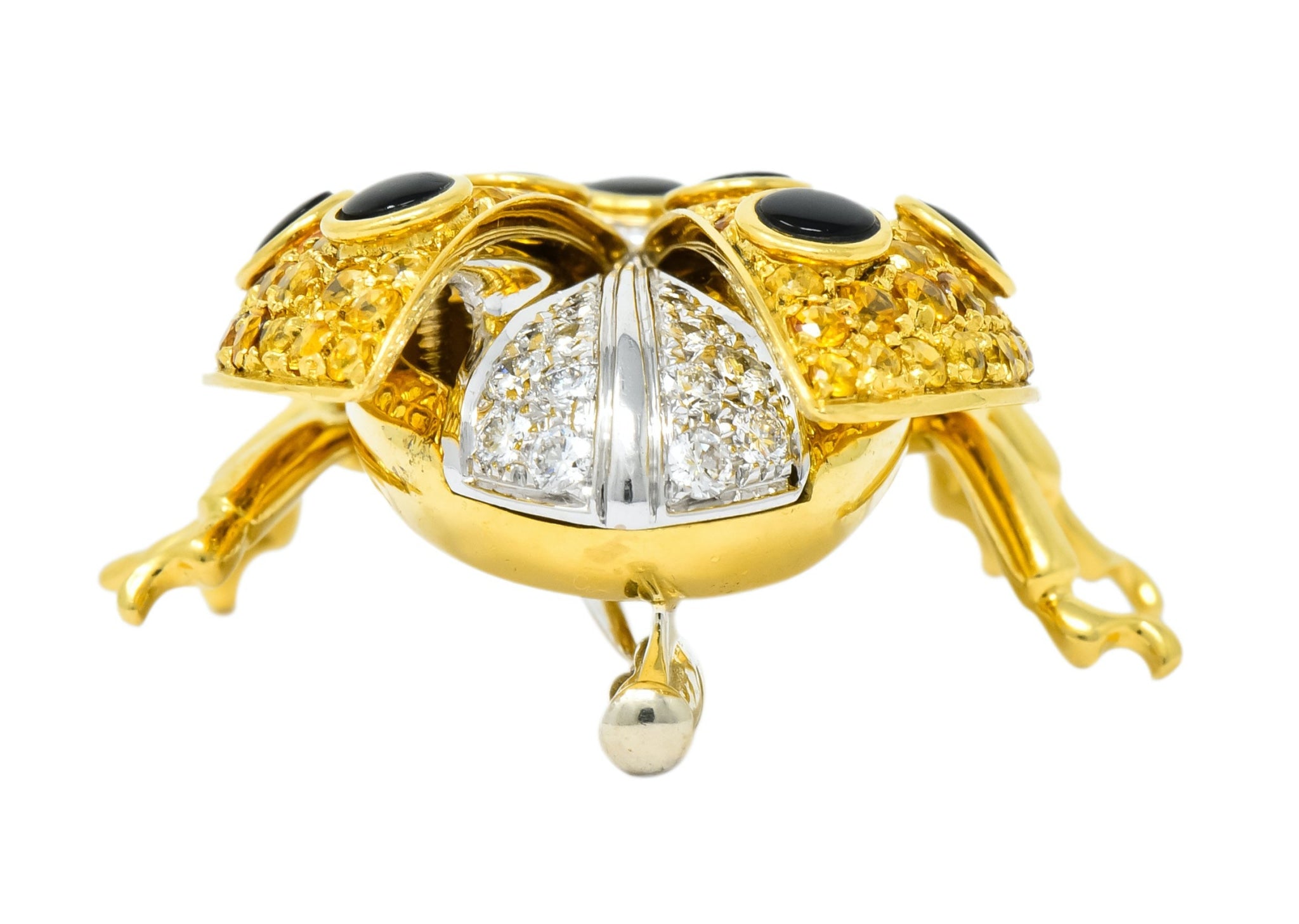 Garavelli 4.80 CTW Yellow Sapphire Diamond Enamel 18 Karat Gold Ladybug Brooch - Wilson's Estate Jewelry
