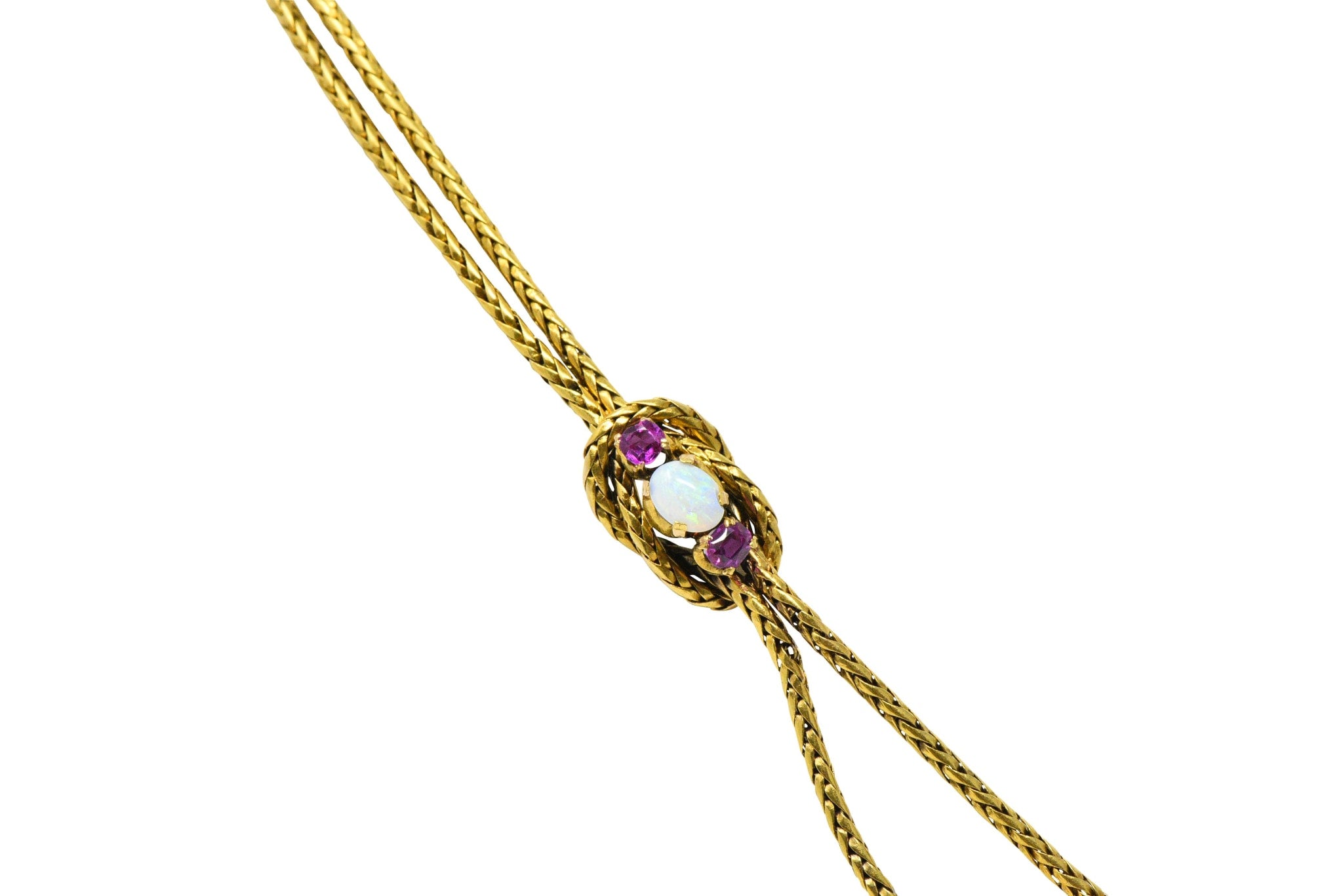 Georgian 1.20 CTW Pink Sapphire Opal 18 Karat Gold Negligee Rope Necklace Wilson's Estate Jewelry
