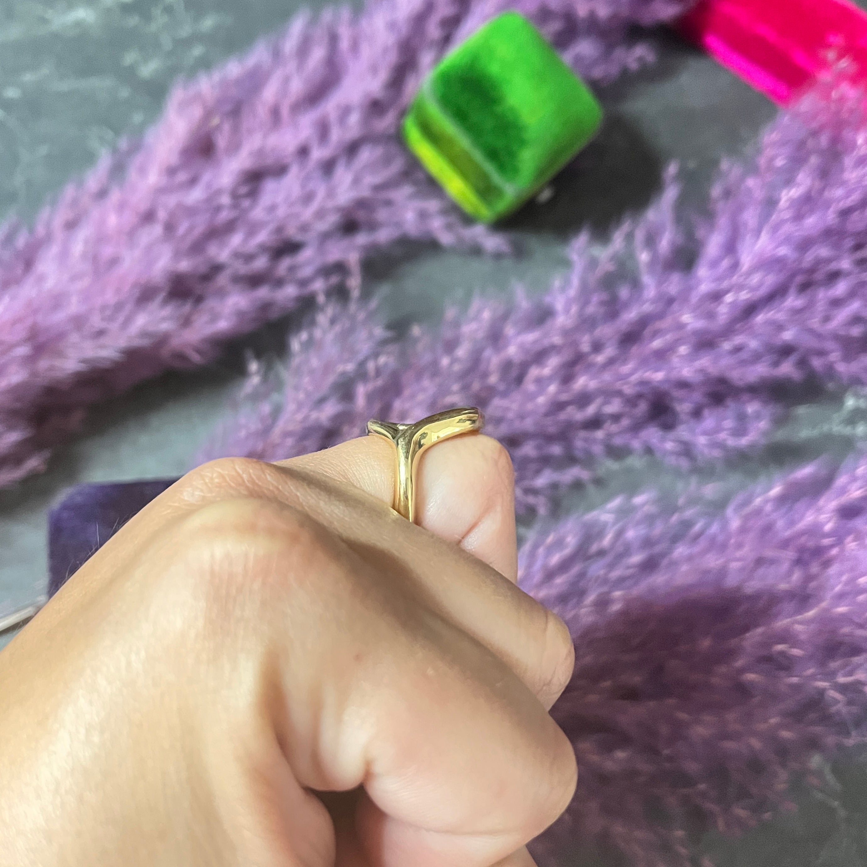 Elsa Peretti Tiffany & Co. 18 Karat Yellow Gold Open Heart Vintage Ring Wilson's Estate Jewelry