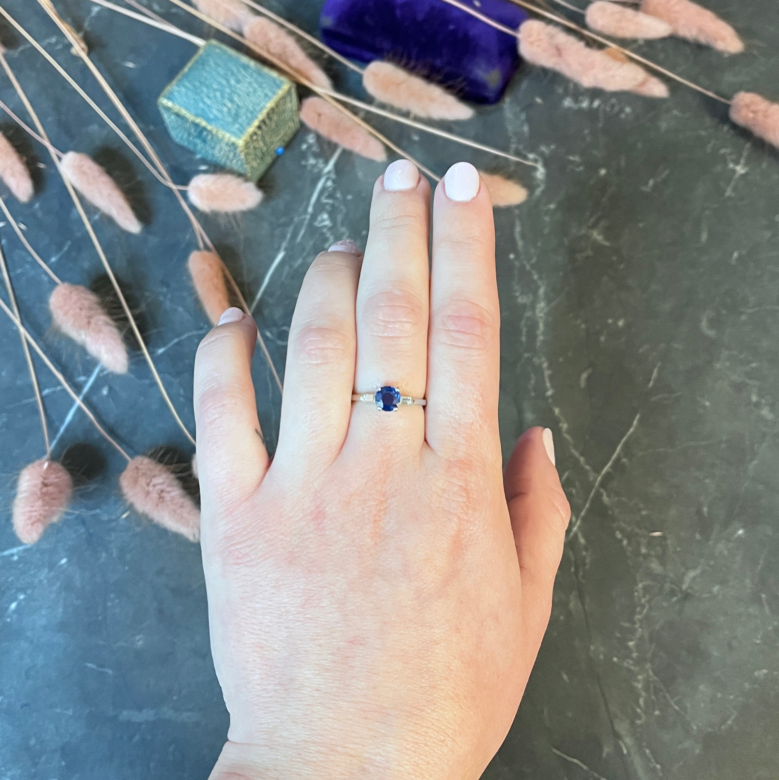 1950's Mid-Century No Heat Sapphire Platinum Ring GIA Wilson's Antique & Estate Jewelry