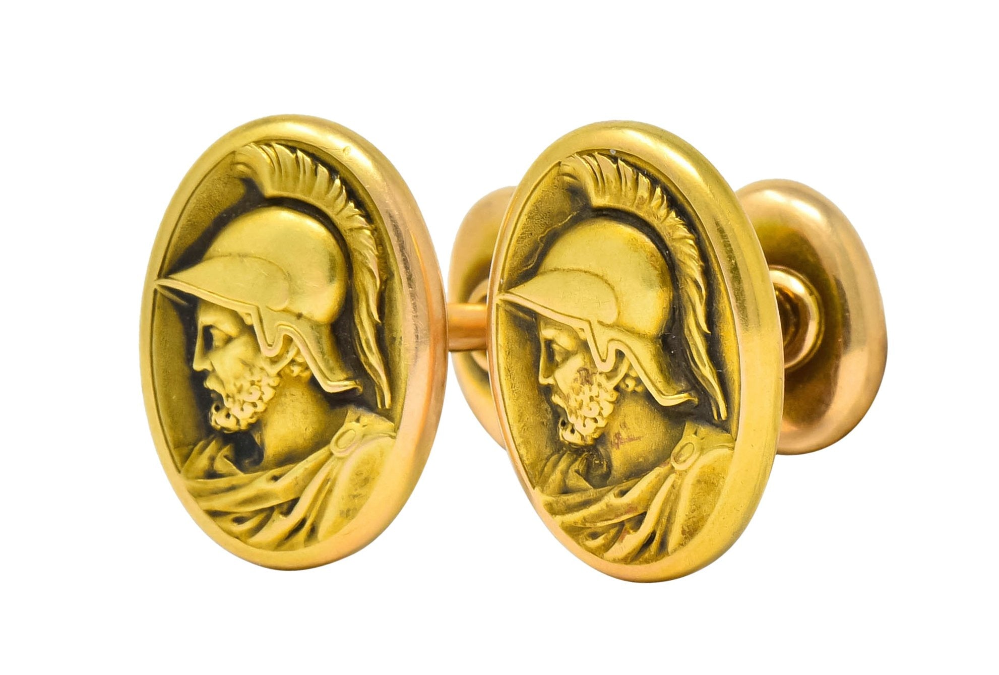 Larter & Sons 1905 Art Nouveau 14 Karat Gold Ajax Greek Warrior Men's Cufflinks - Wilson's Estate Jewelry