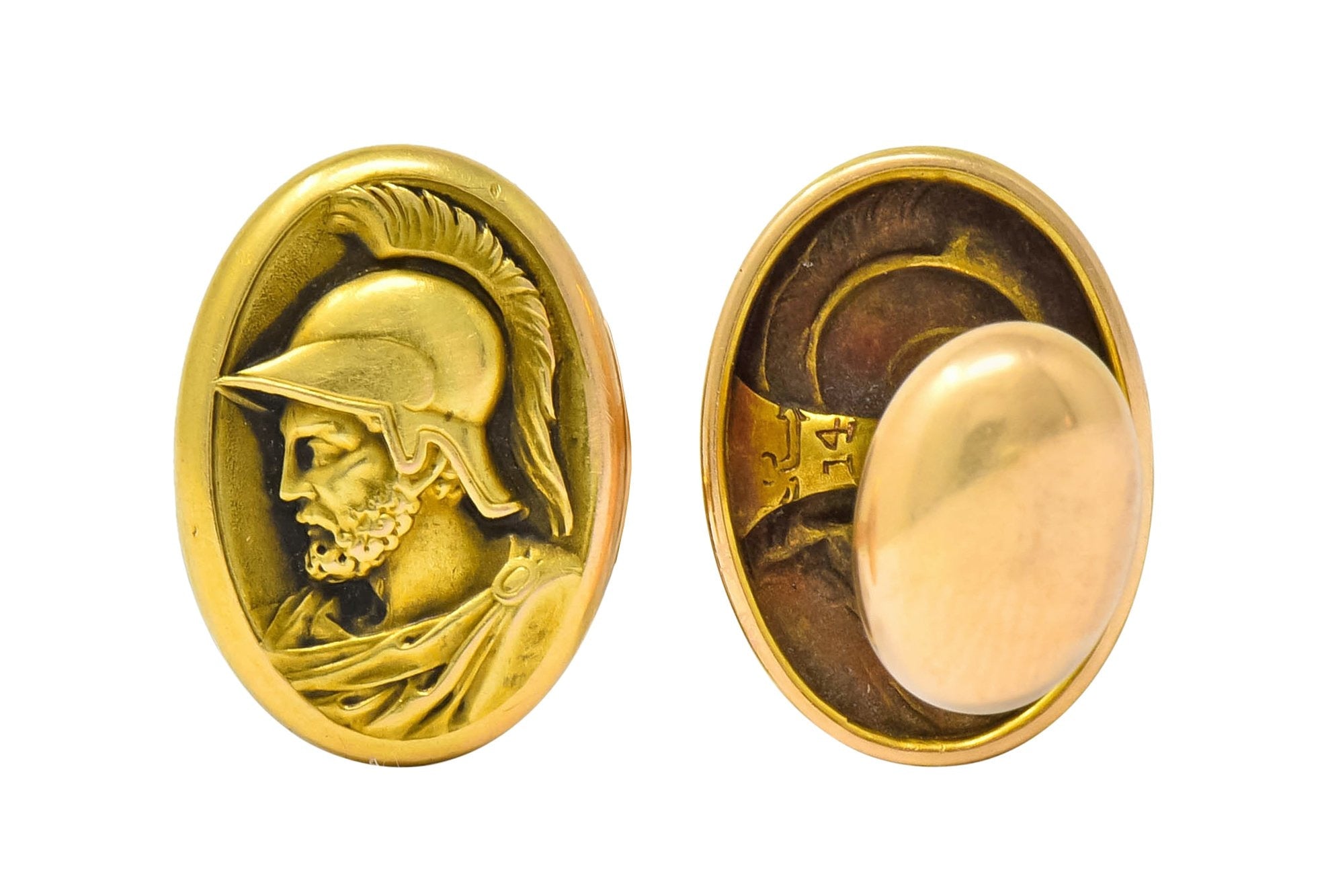 Larter & Sons 1905 Art Nouveau 14 Karat Gold Ajax Greek Warrior Men's Cufflinks - Wilson's Estate Jewelry
