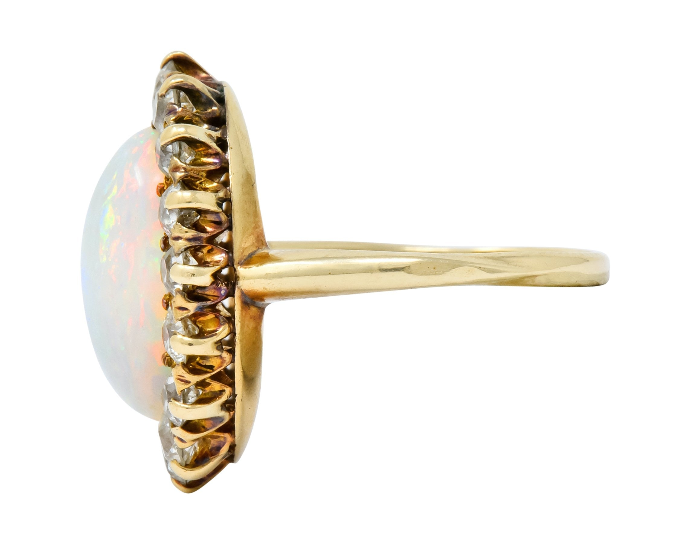 Late Victorian 1.92 CTW Diamond Australian Opal 14 Karat Gold Cluster Ring - Wilson's Estate Jewelry