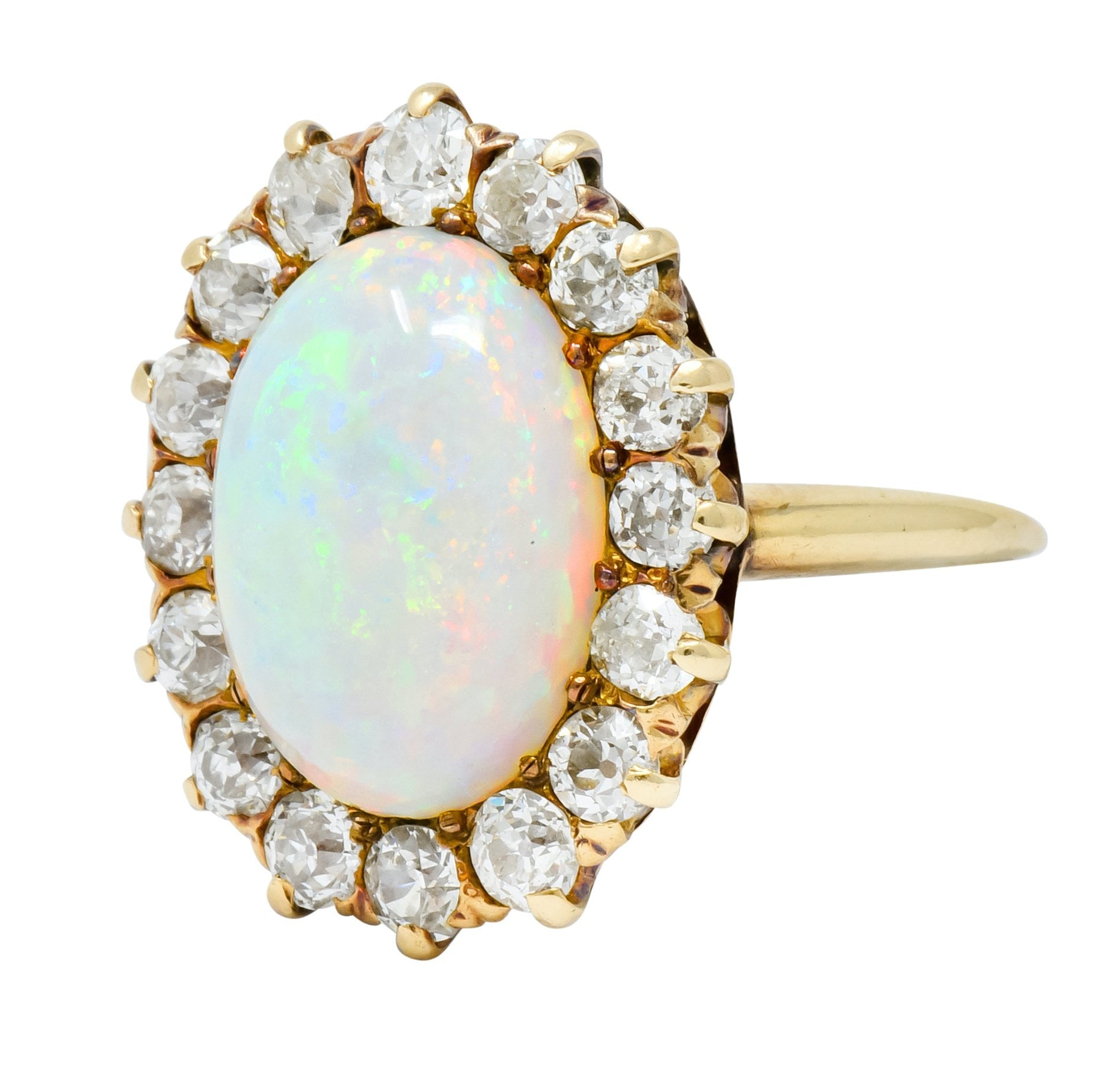 Late Victorian 1.92 CTW Diamond Australian Opal 14 Karat Gold Cluster Ring - Wilson's Estate Jewelry