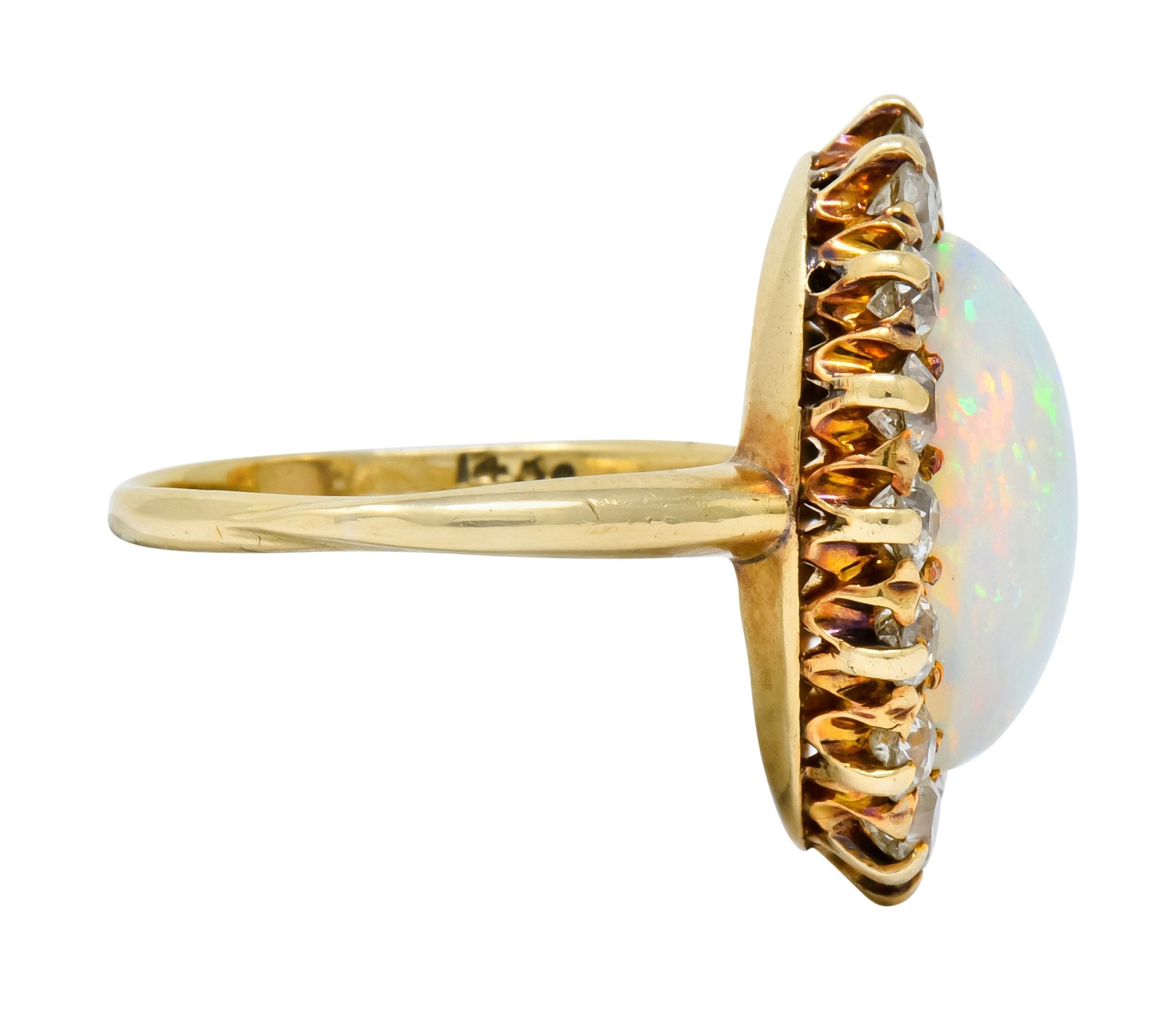 Late Victorian 1.92 CTW Diamond Australian Opal 14 Karat Gold Cluster Ring - Wilson's Estate Jewelry