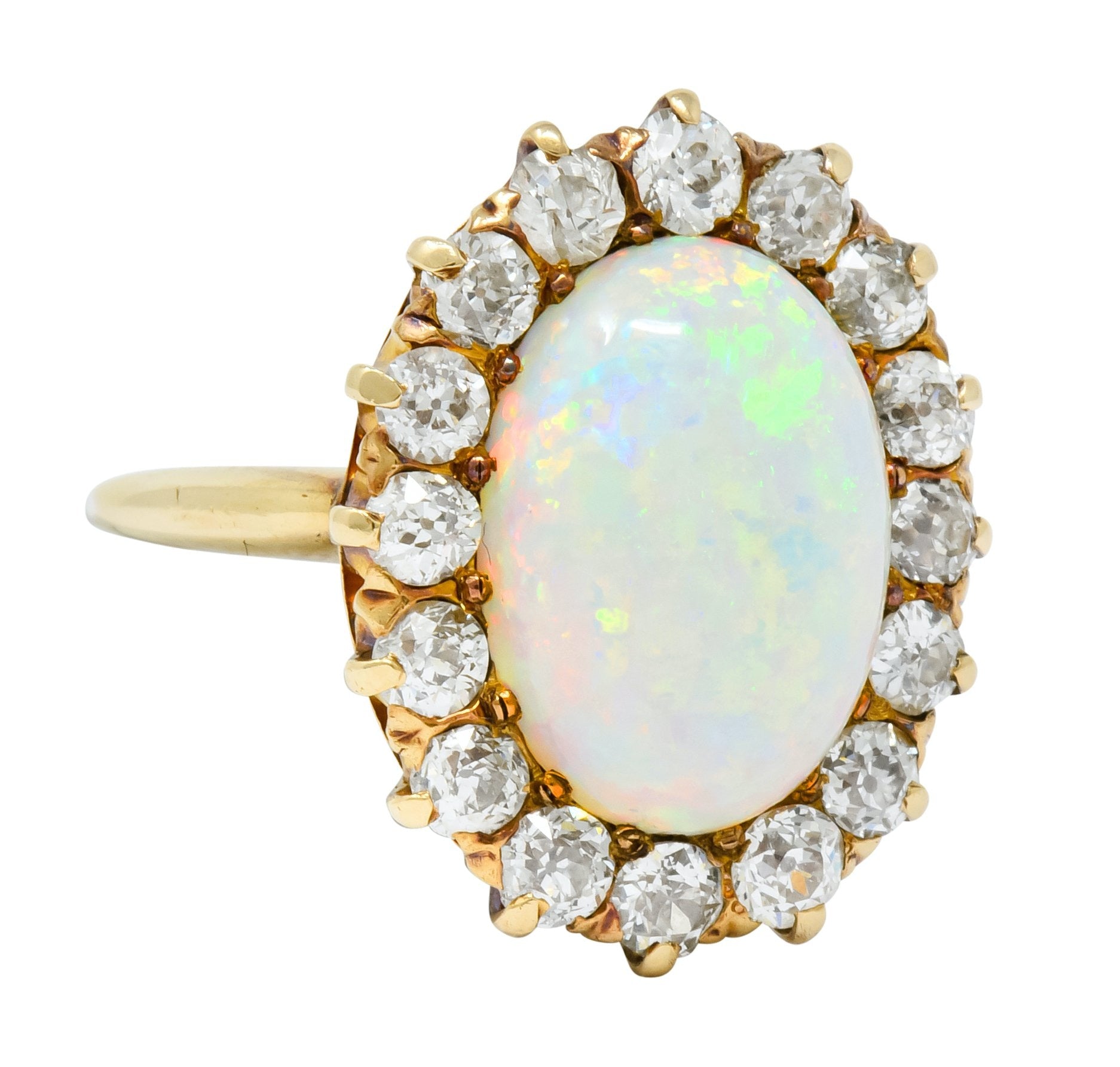 Late Victorian 1.92 CTW Diamond Australian Opal 14 Karat Gold Cluster Ring - Wilson's Estate Jewelry